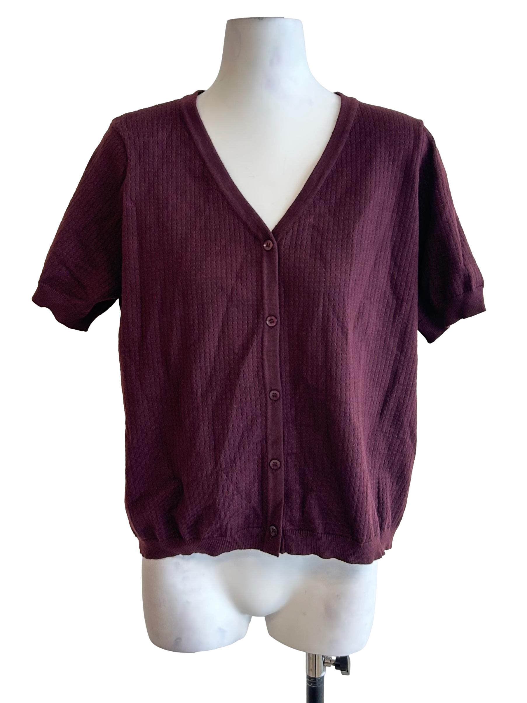 Sangria Purple Cable Textured Knit Top