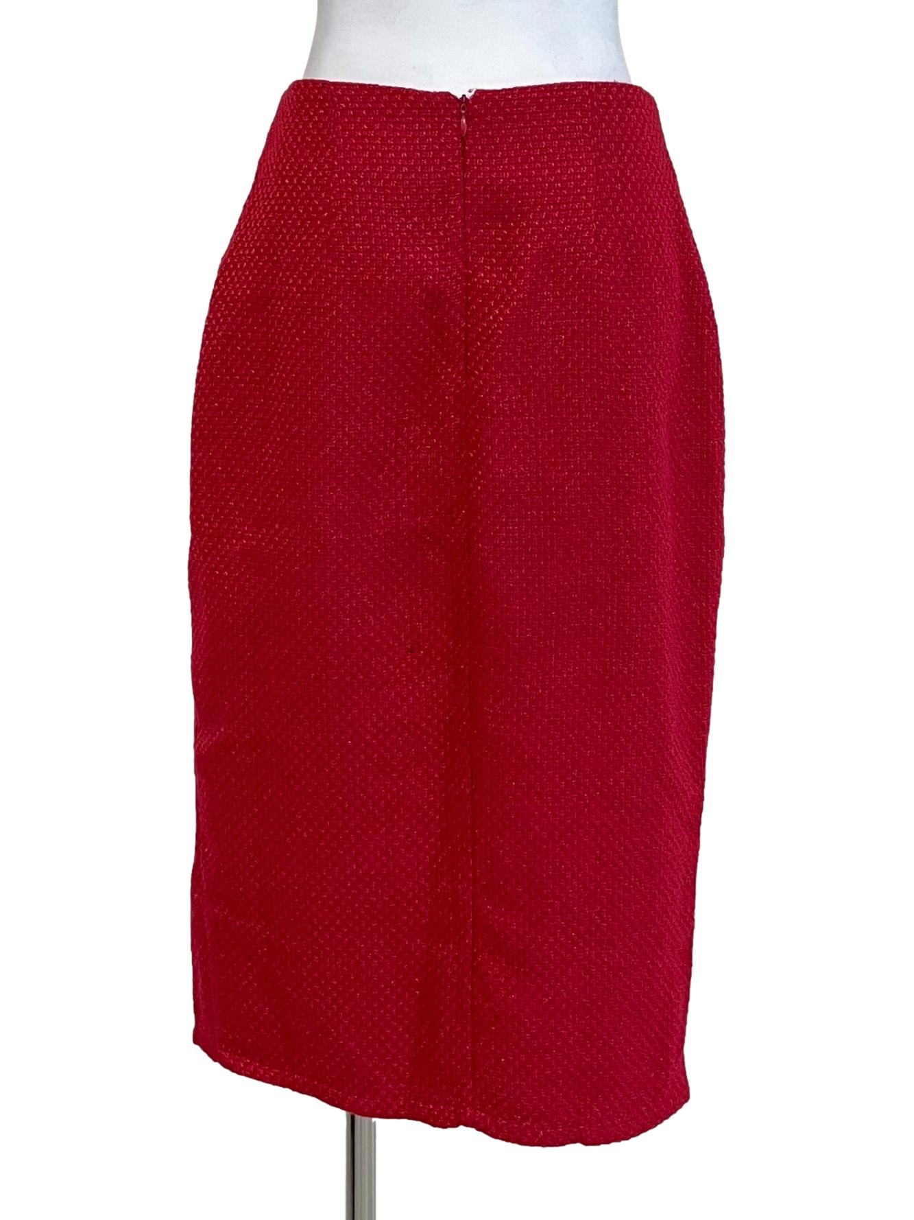 Candy Red Tweed Pencil Skirt