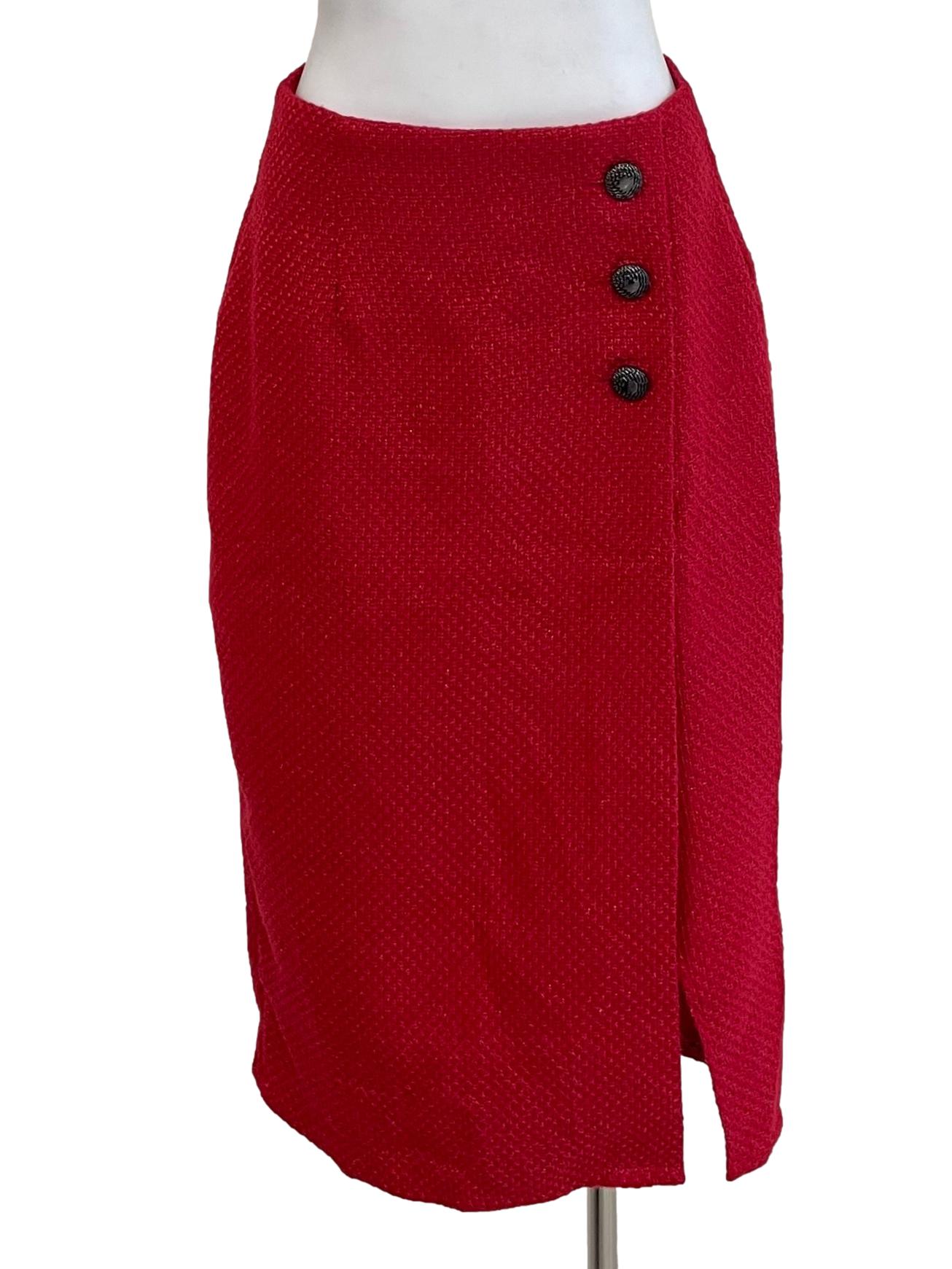 Candy Red Tweed Pencil Skirt