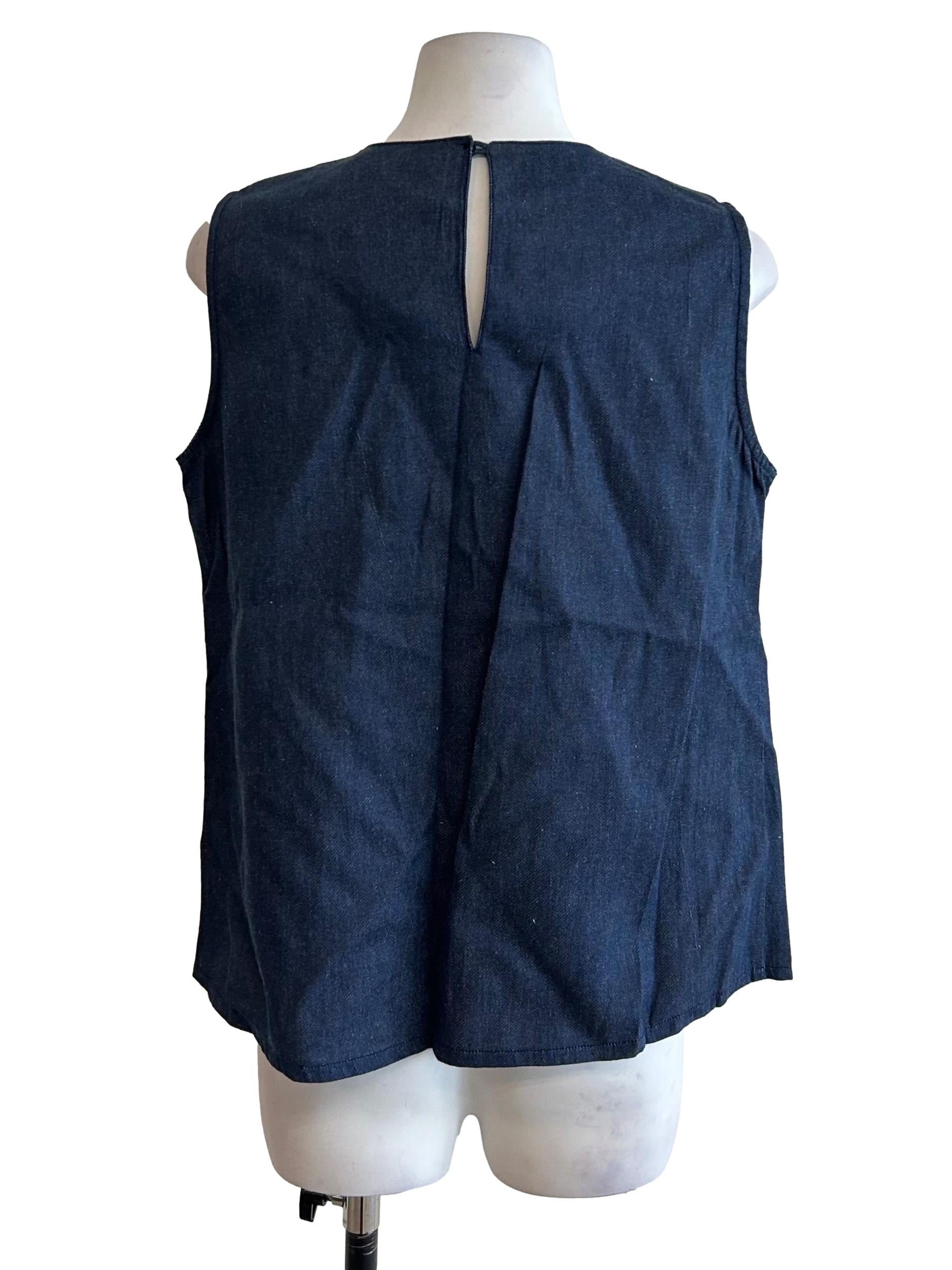 Denim Blue Linen Sleeveless Vest Top
