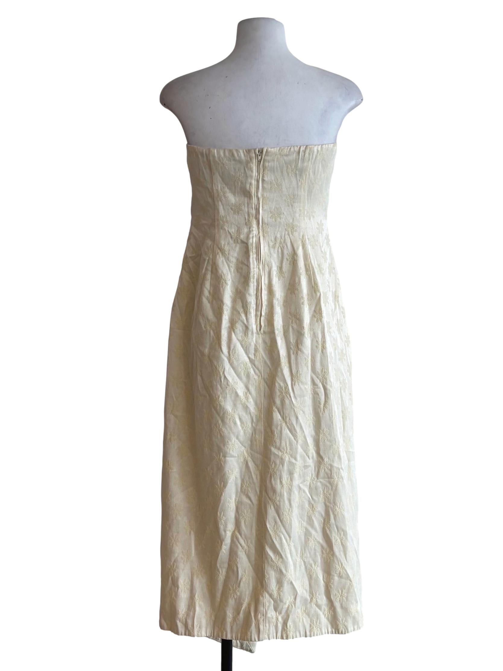 Butter Yellow Embroidered Front Twist Strapless Dress