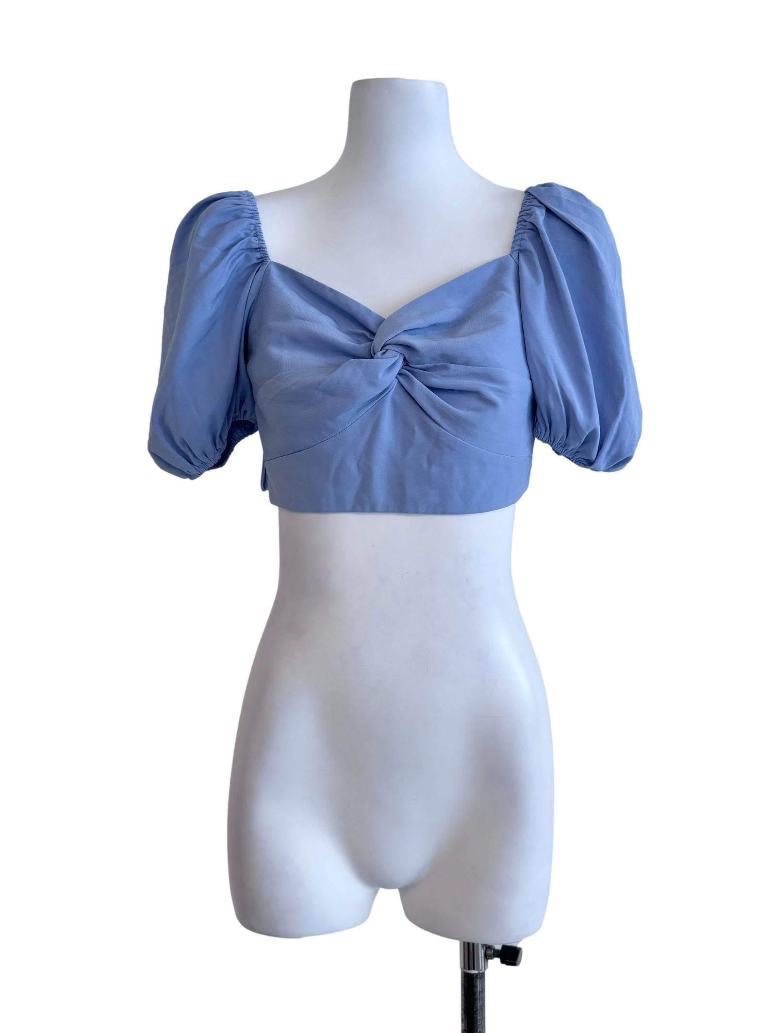 Blue Puffed Sleeves Top