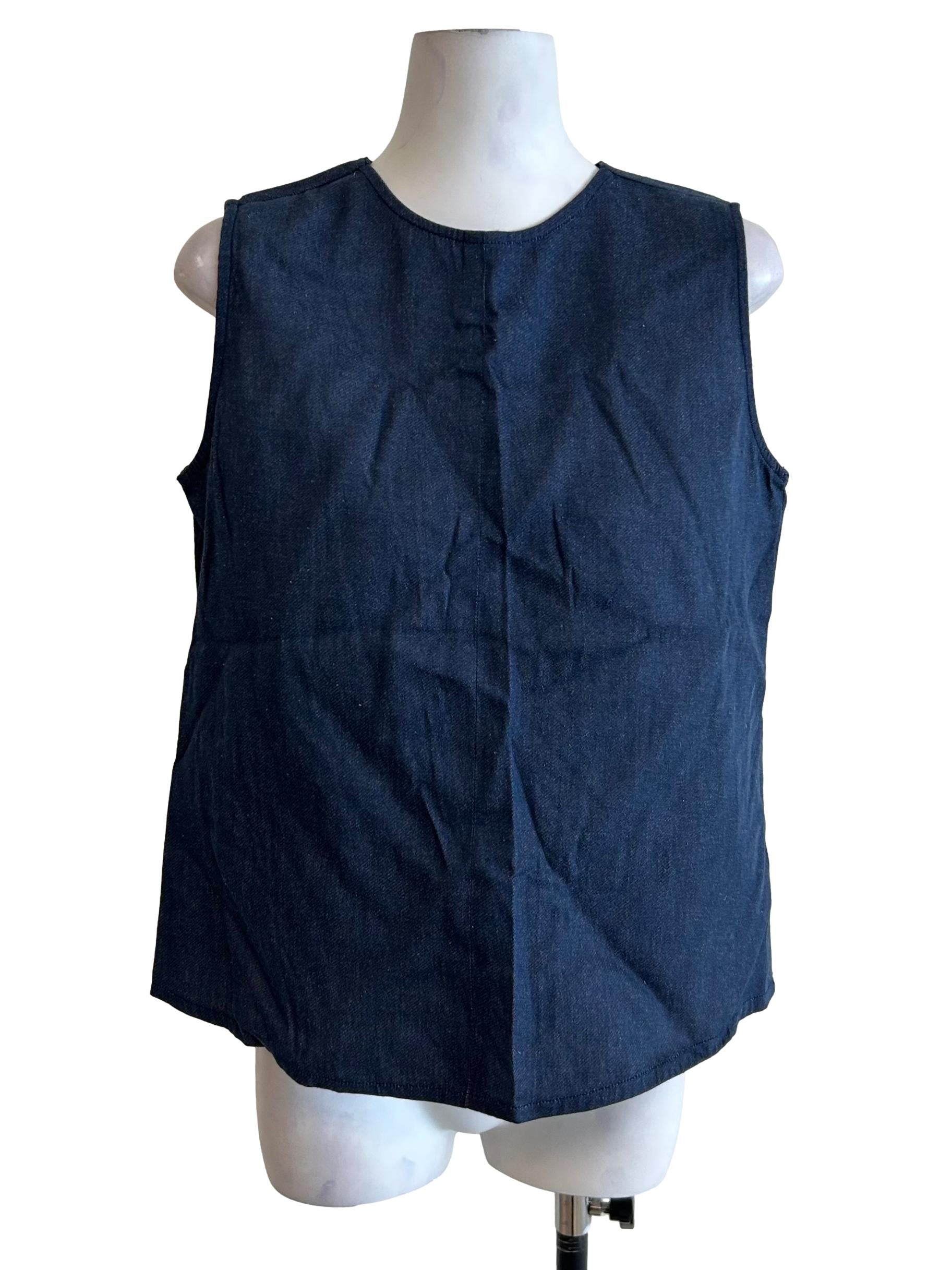 Denim Blue Linen Sleeveless Vest Top