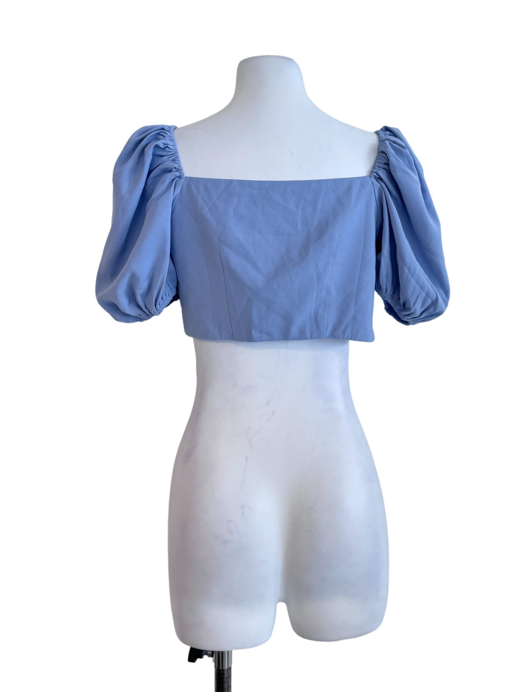 Blue Puffed Sleeves Top
