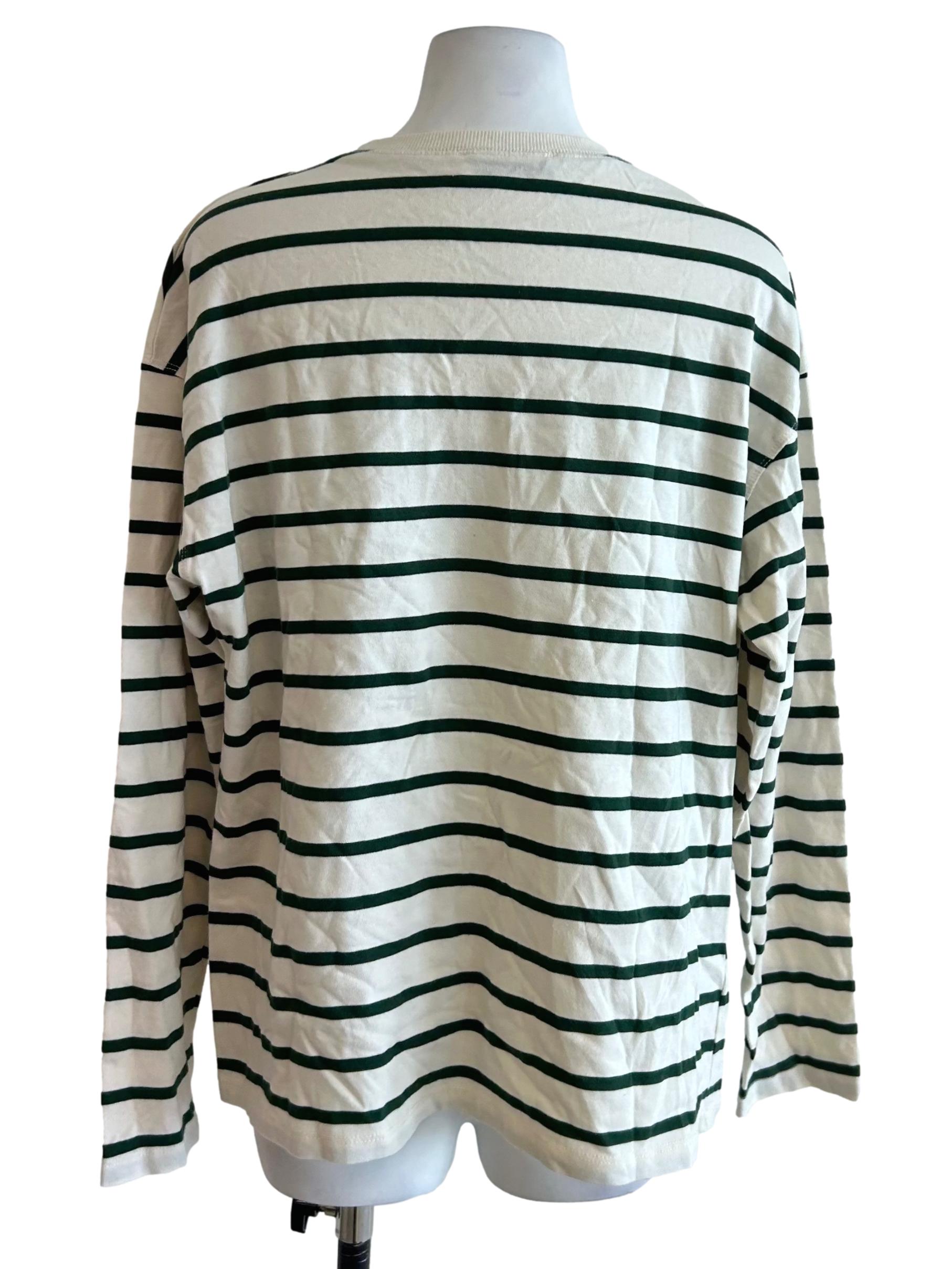 Cream & Green Striped Long Sleeve Tee