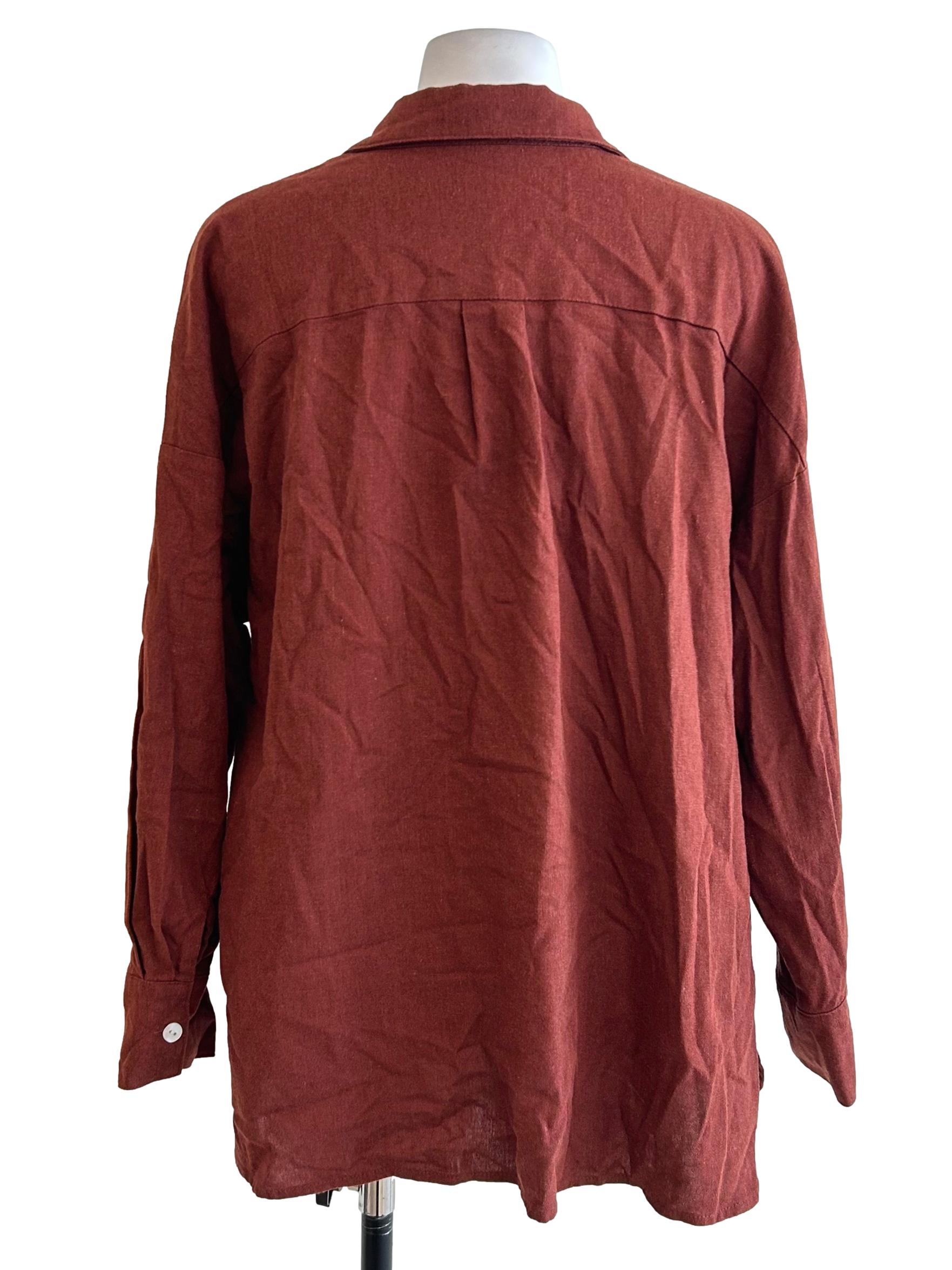 Terracotta Oversized Linen Button-Up Shirt