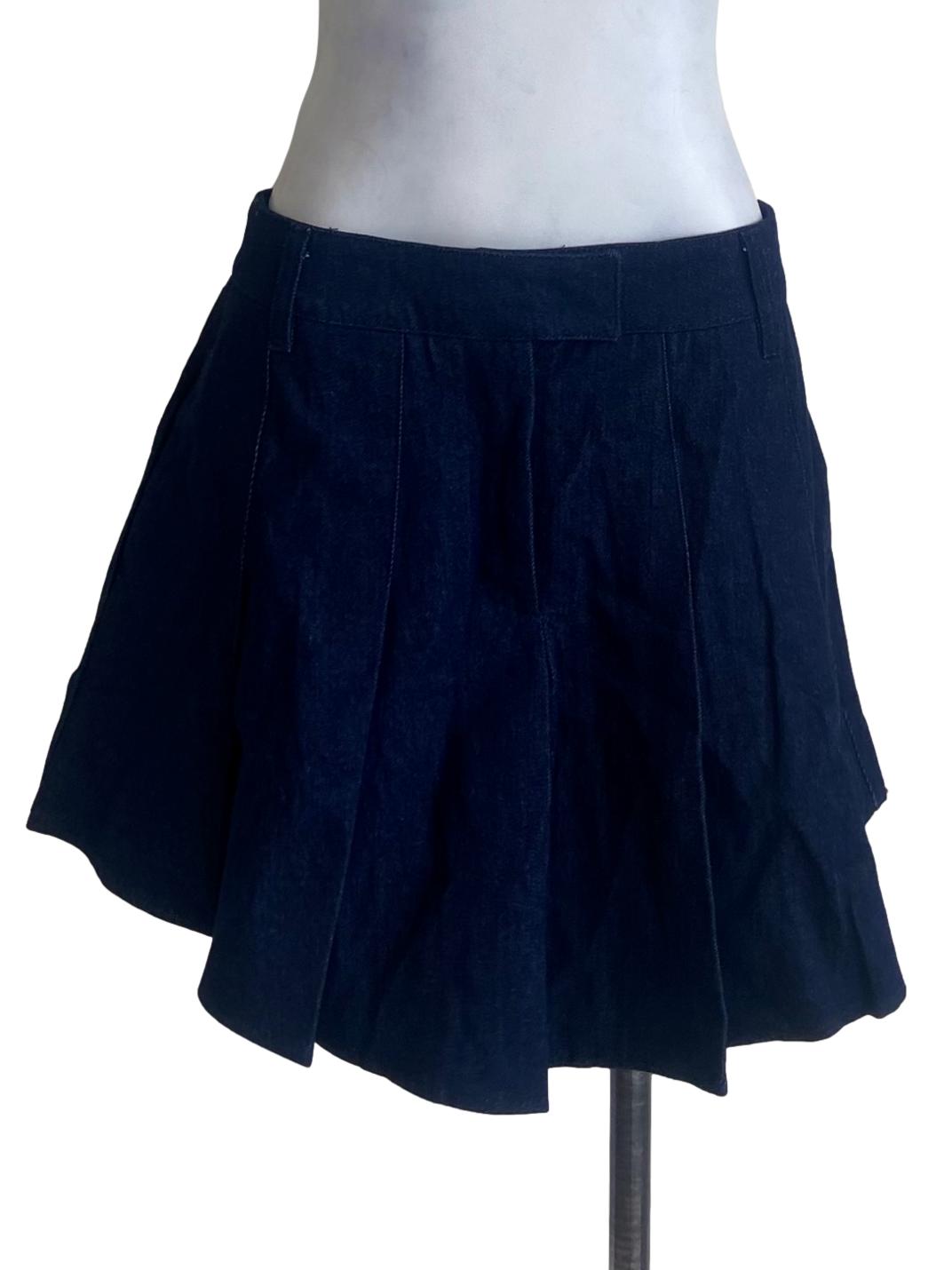 Denim Blue Knife Pleated Jeans Skorts