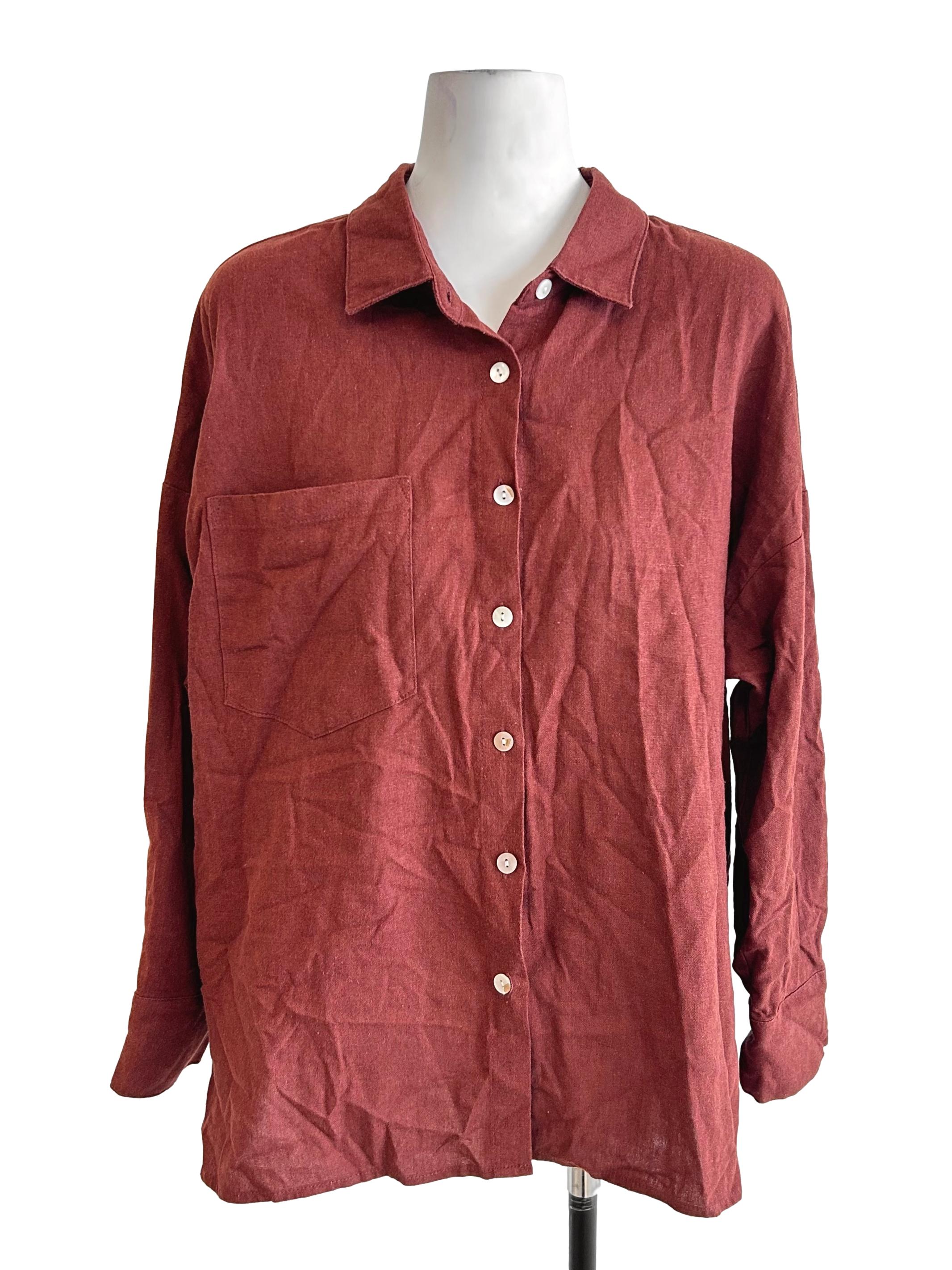 Terracotta Oversized Linen Button-Up Shirt