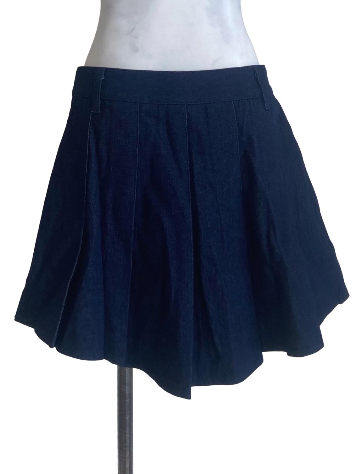 Denim Blue Knife Pleated Jeans Skorts