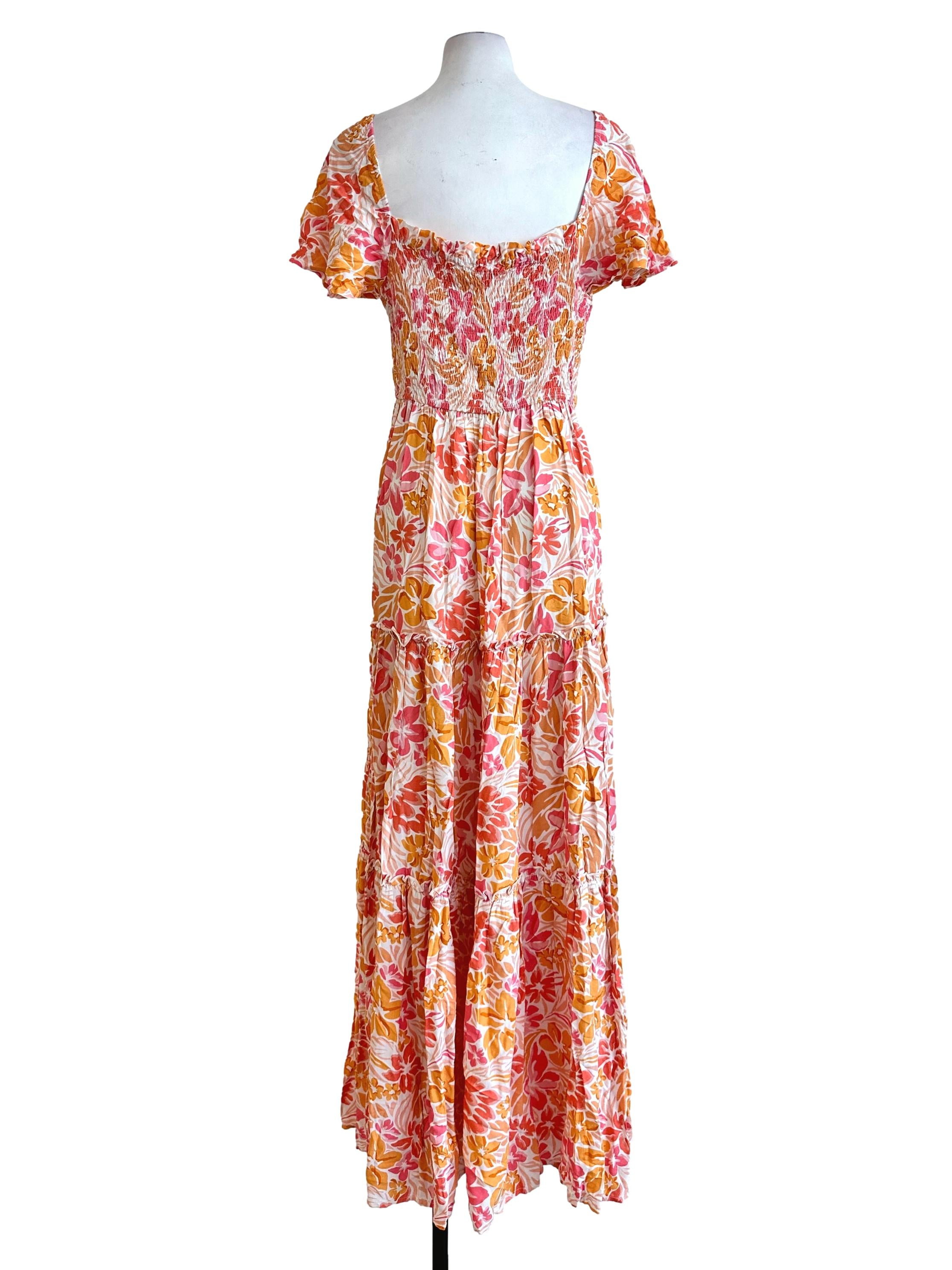 Orange Pink Floral Pattern Maxi Dress