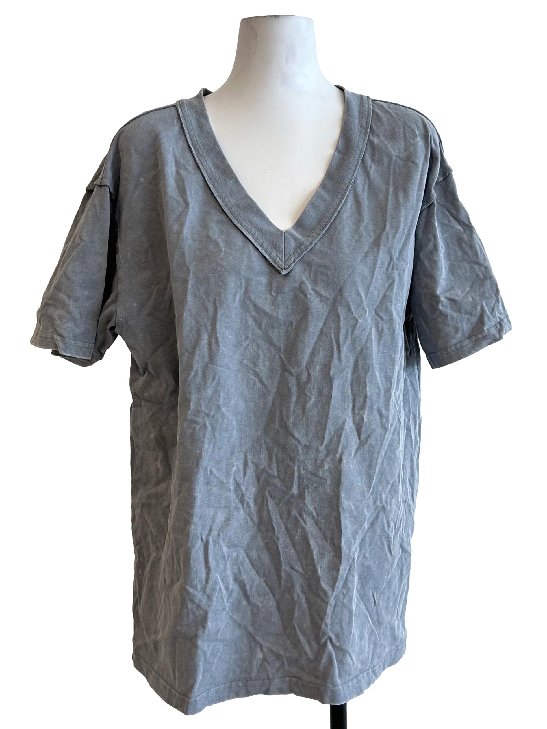 Washed Grey V-Neck Oversized T-Shirt