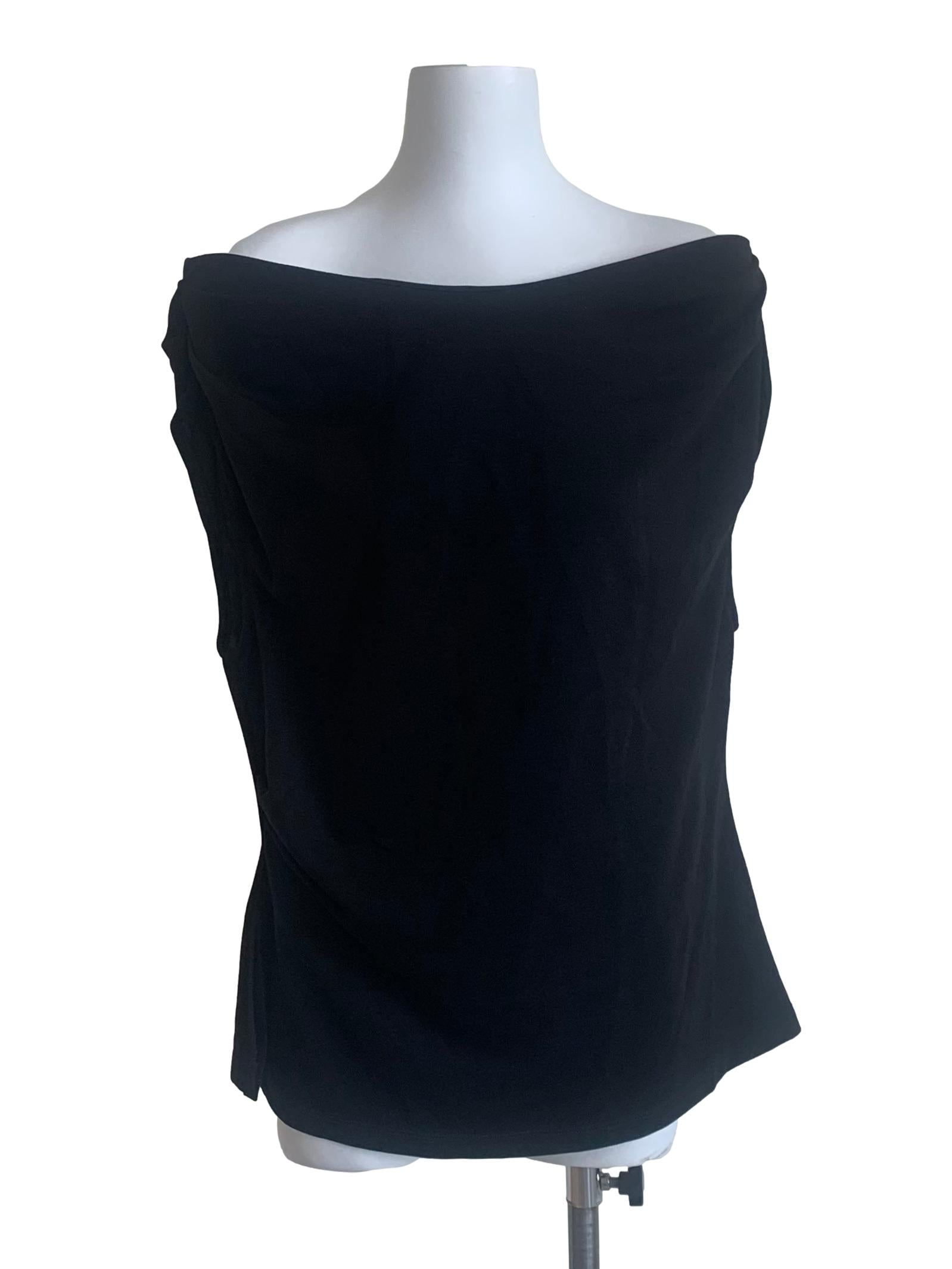 Black Fitted Boat-Neck Jersey Blouse OSN
