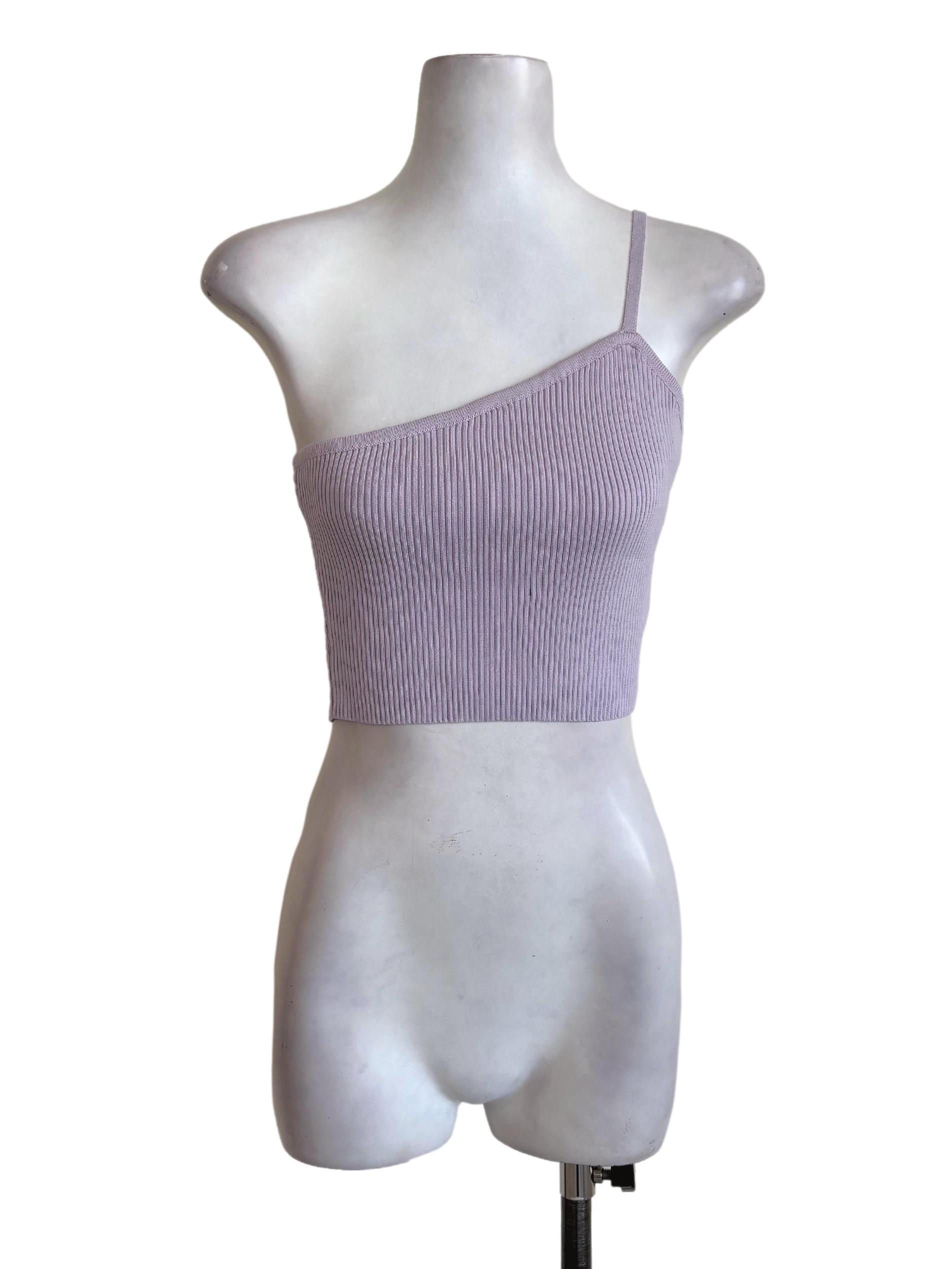 Lavender Purple Knitted One Shoulder Crop Top