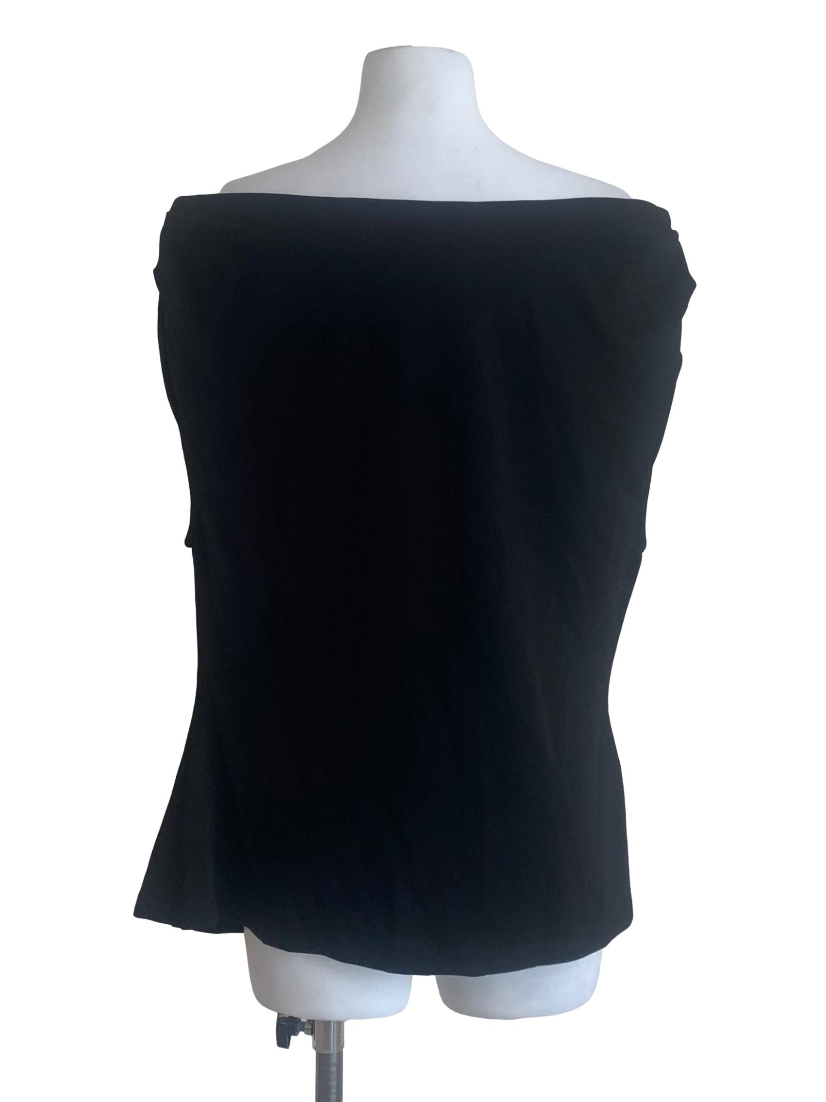 Black Fitted Boat-Neck Jersey Blouse OSN