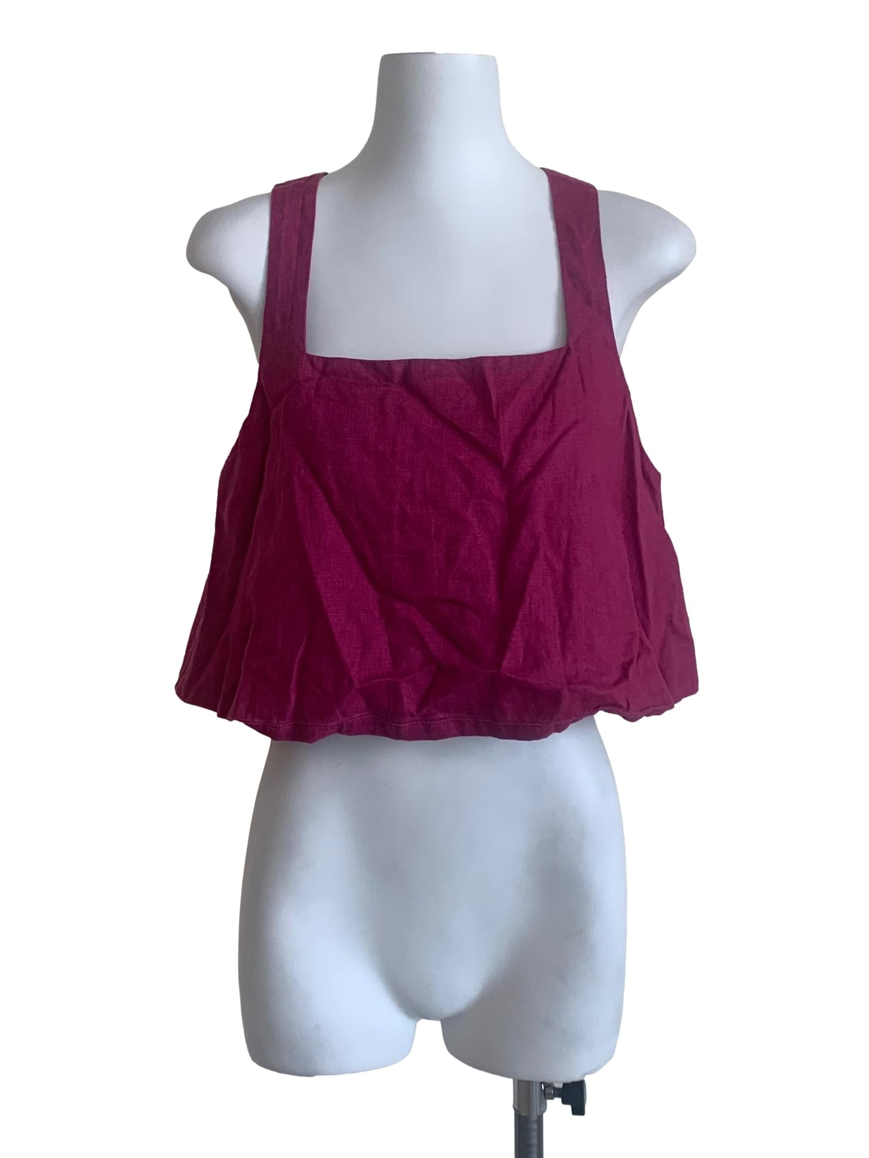 Magenta Square-Neck Linen Halter Top OSN