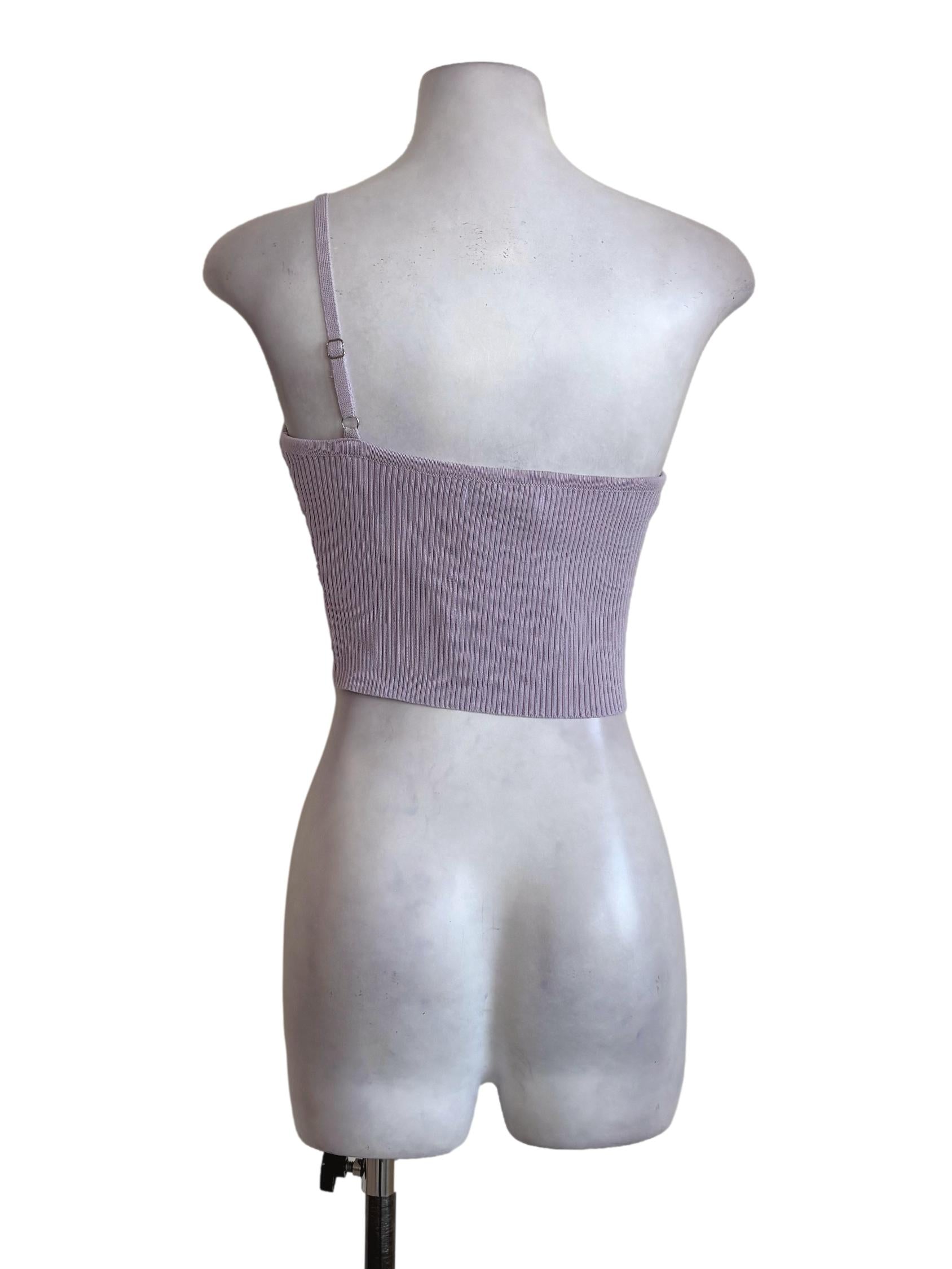 Lavender Purple Knitted One Shoulder Crop Top