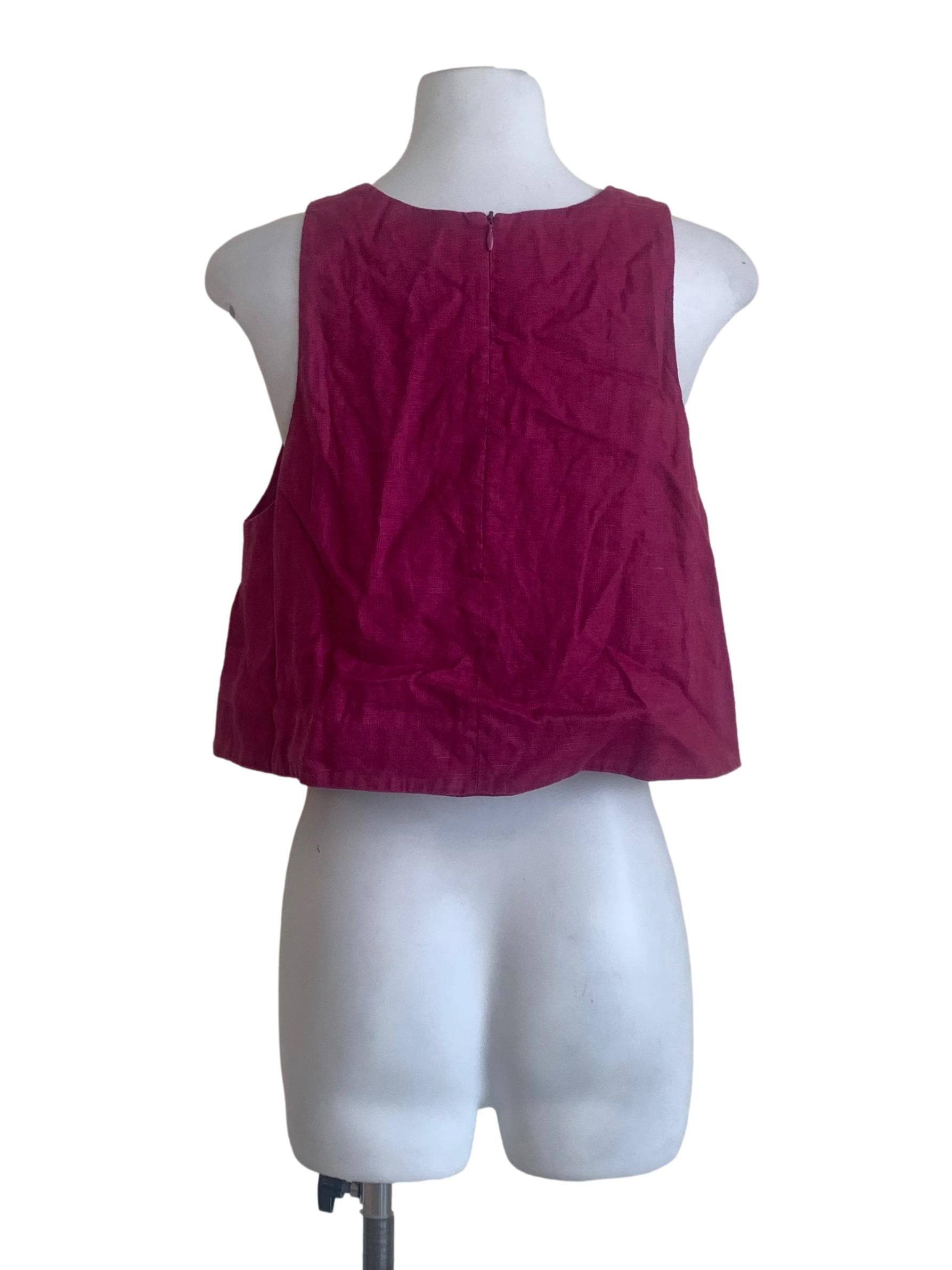 Magenta Square-Neck Linen Halter Top OSN