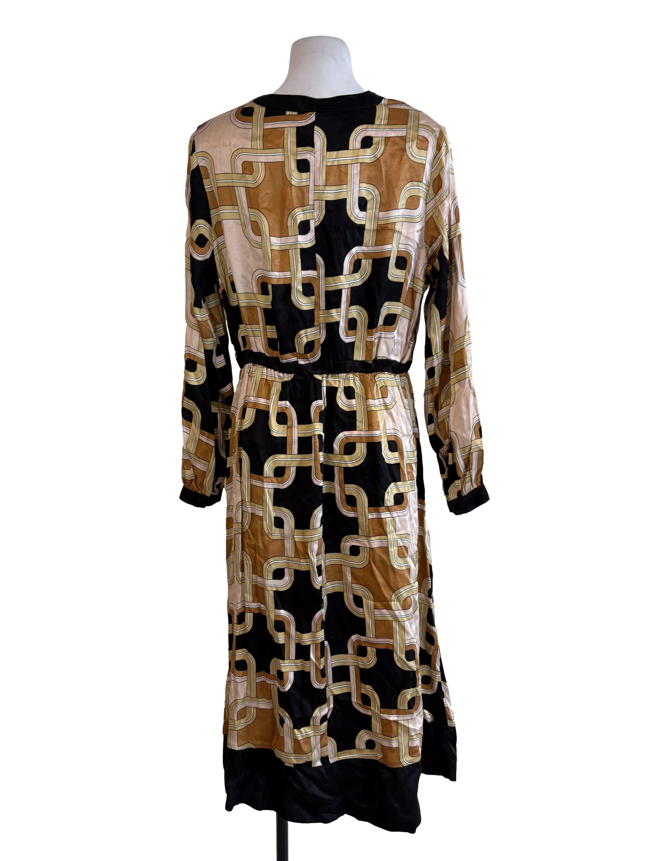 Brown Black Geomatrical Satin Dress