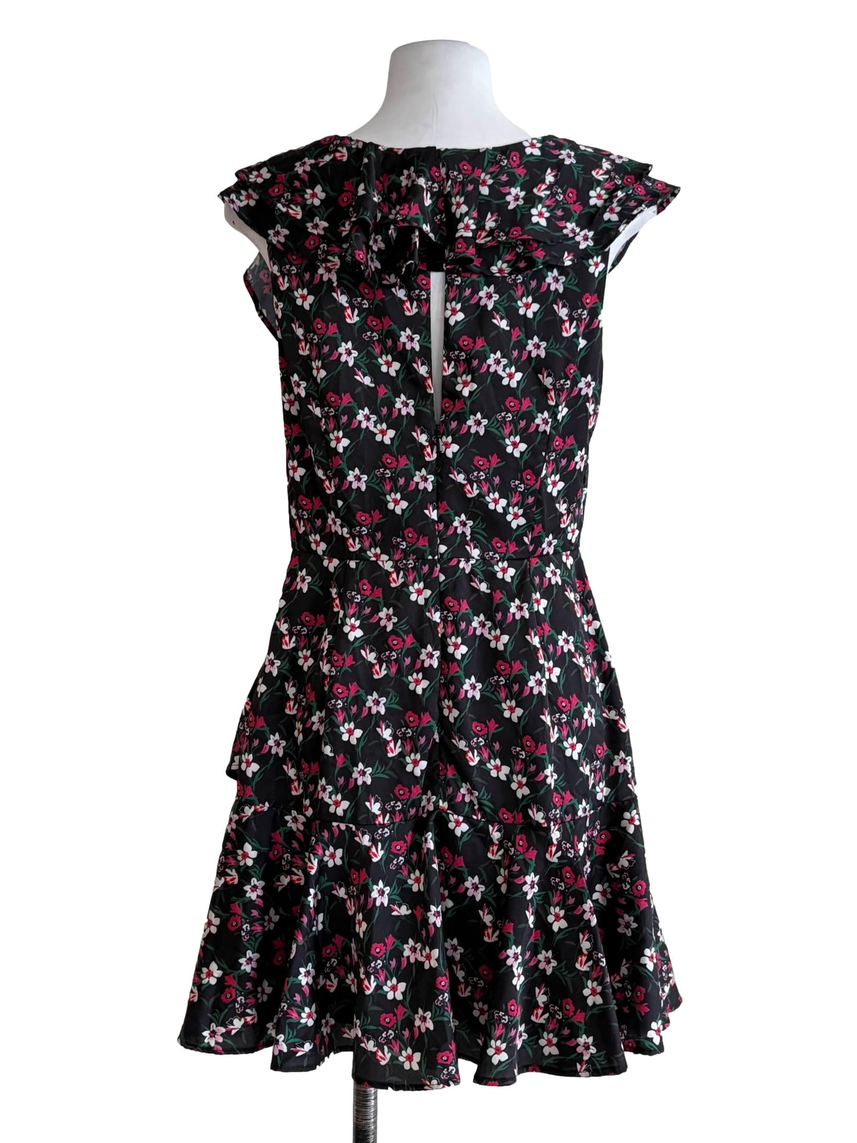 Raven Black Floral Print Flutter Sleeve Sun Dress