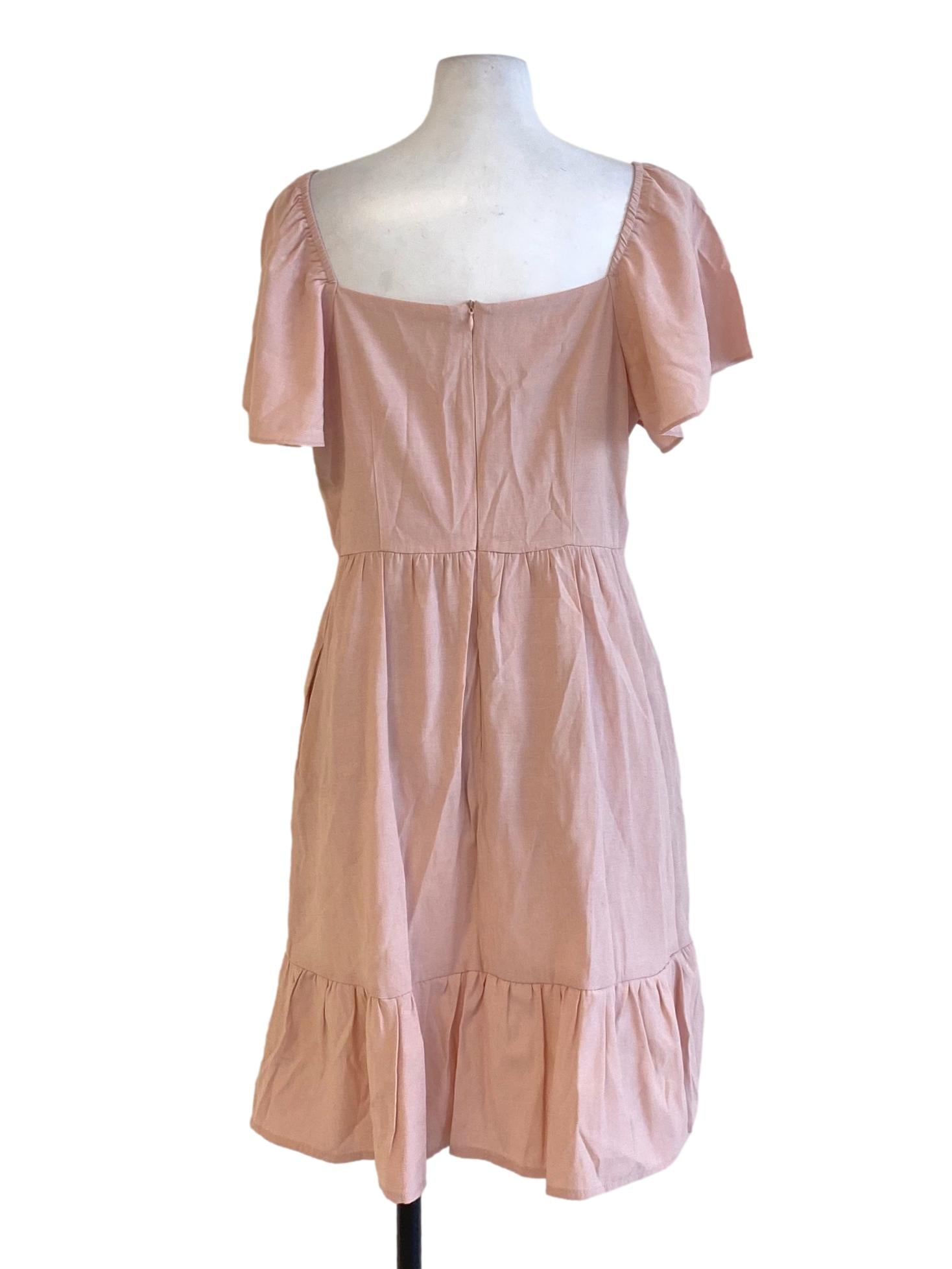 Crepe Pink V-Neck Cape Sleeve Drop Waist Dress