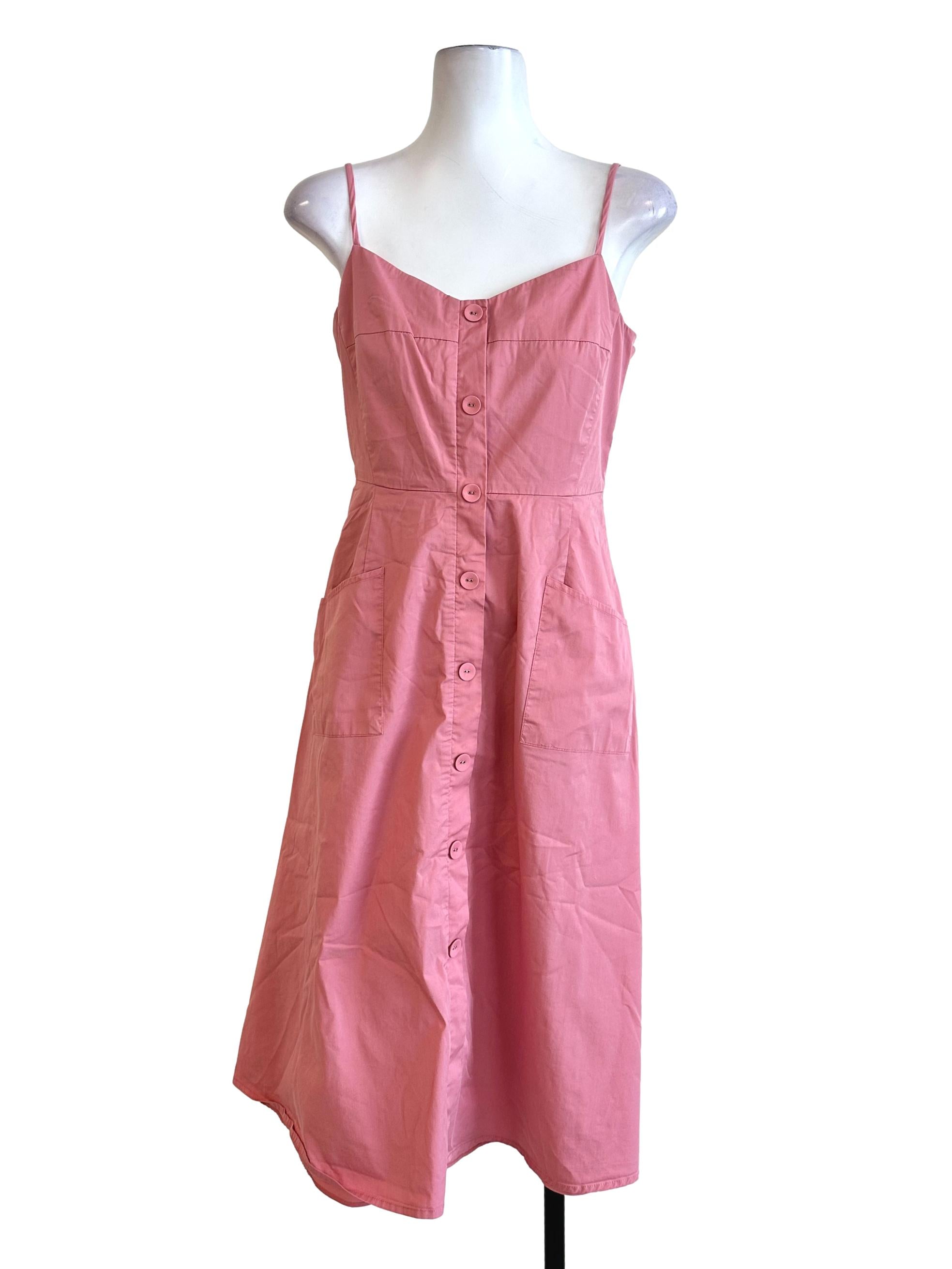 Punch Pink Spaghetti Strap Midi Dress LB