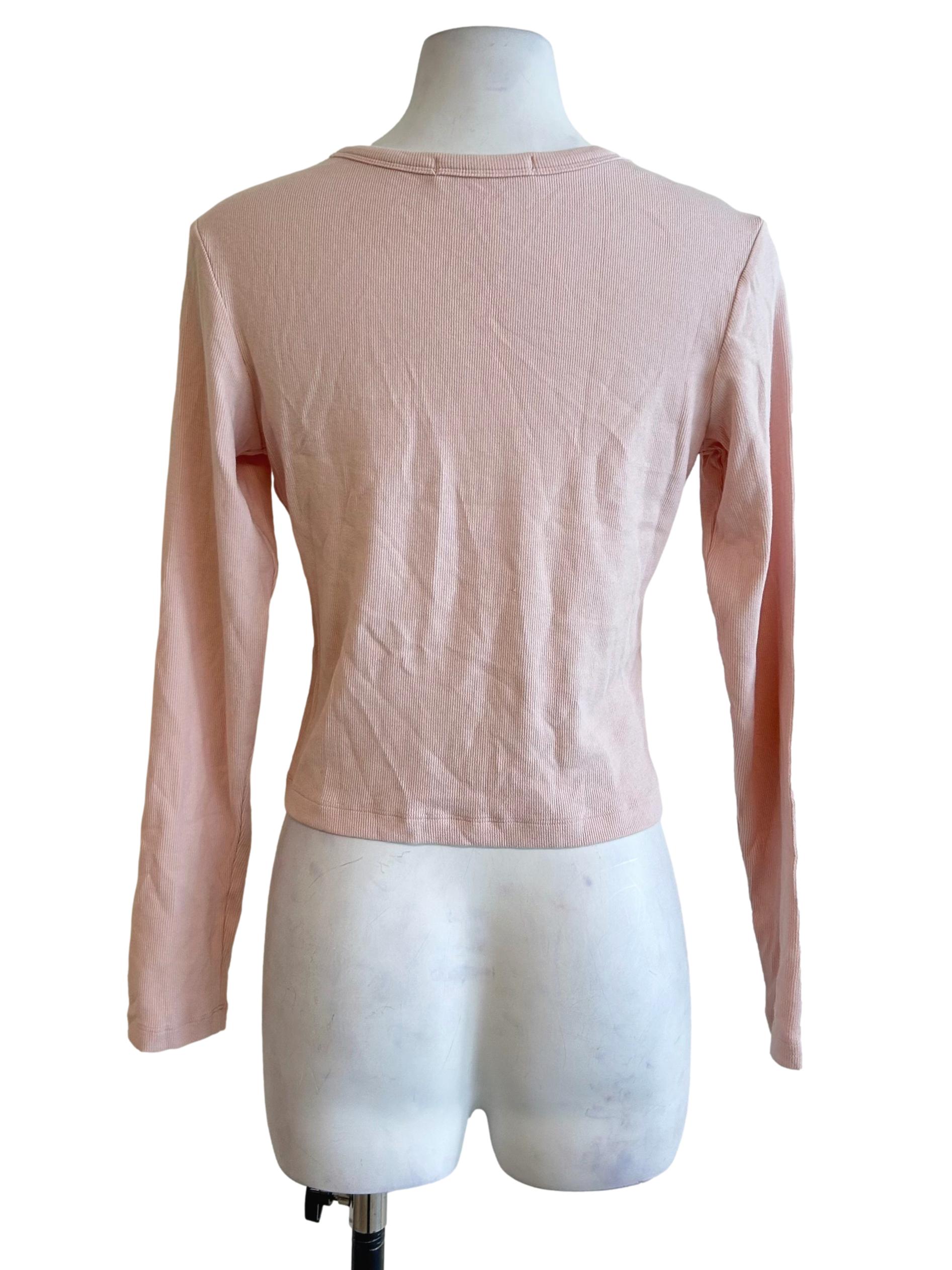 Flamingo Pink Ribbed Long Sleeve Top