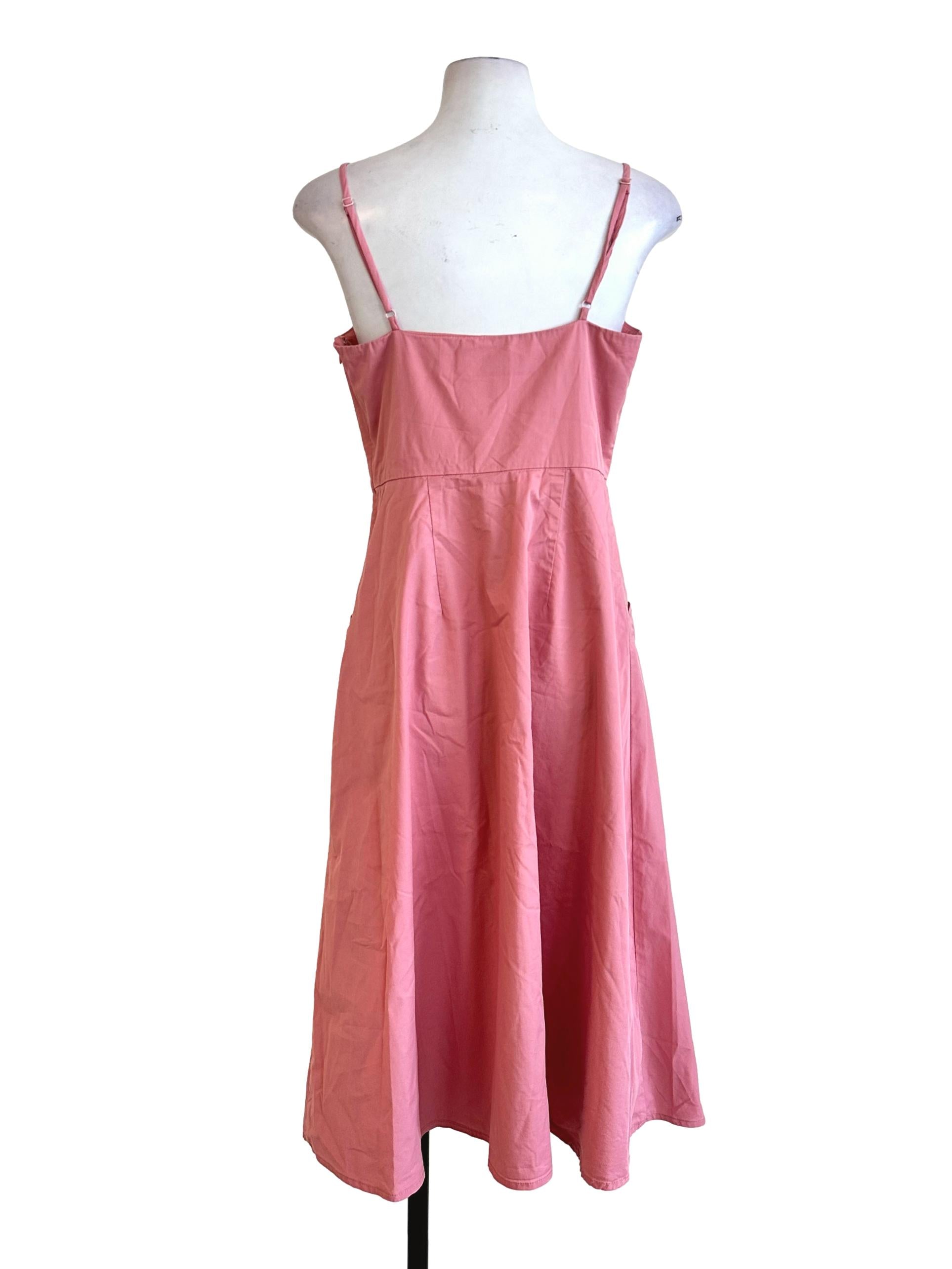 Punch Pink Spaghetti Strap Midi Dress LB
