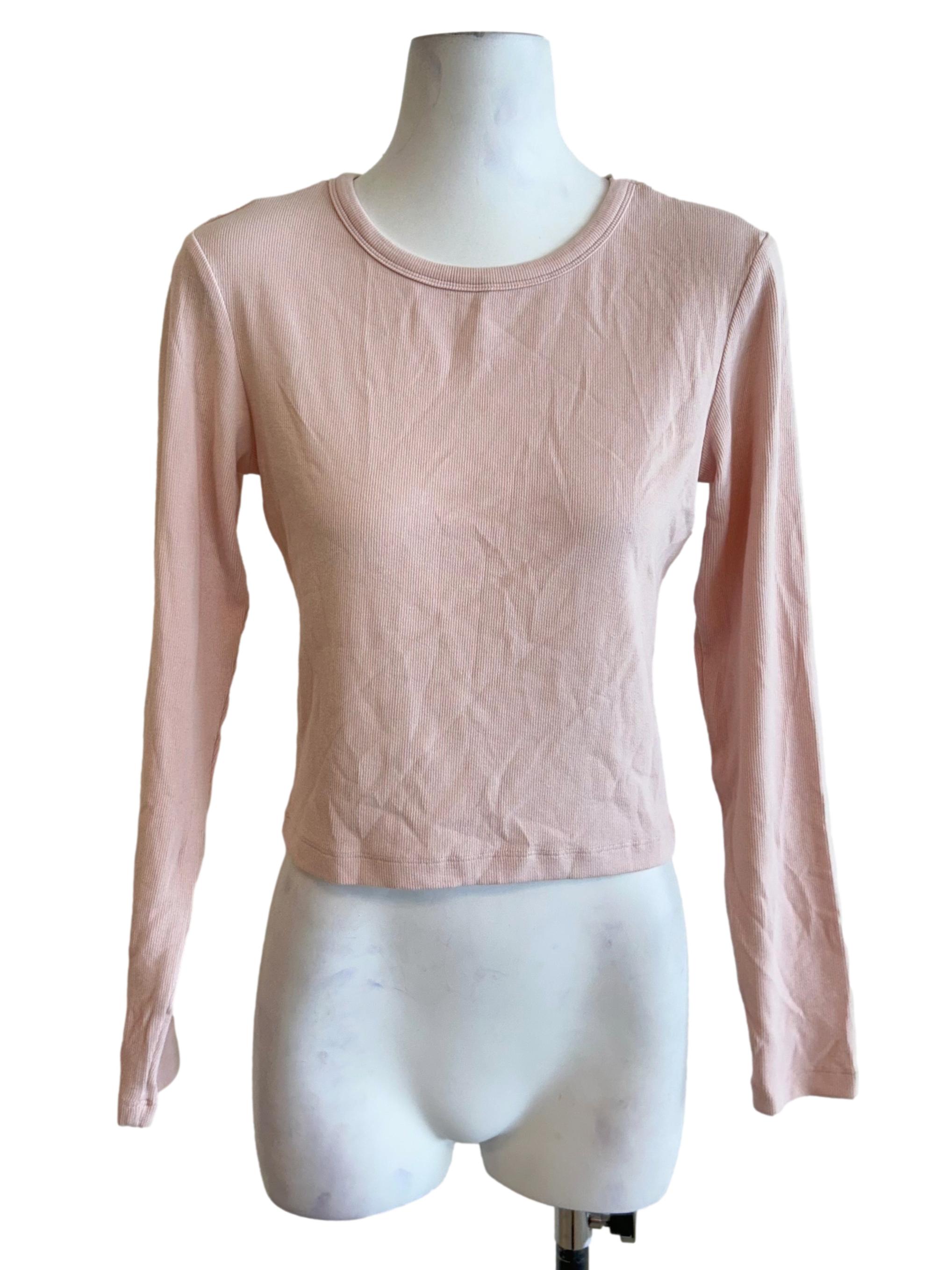 Flamingo Pink Ribbed Long Sleeve Top