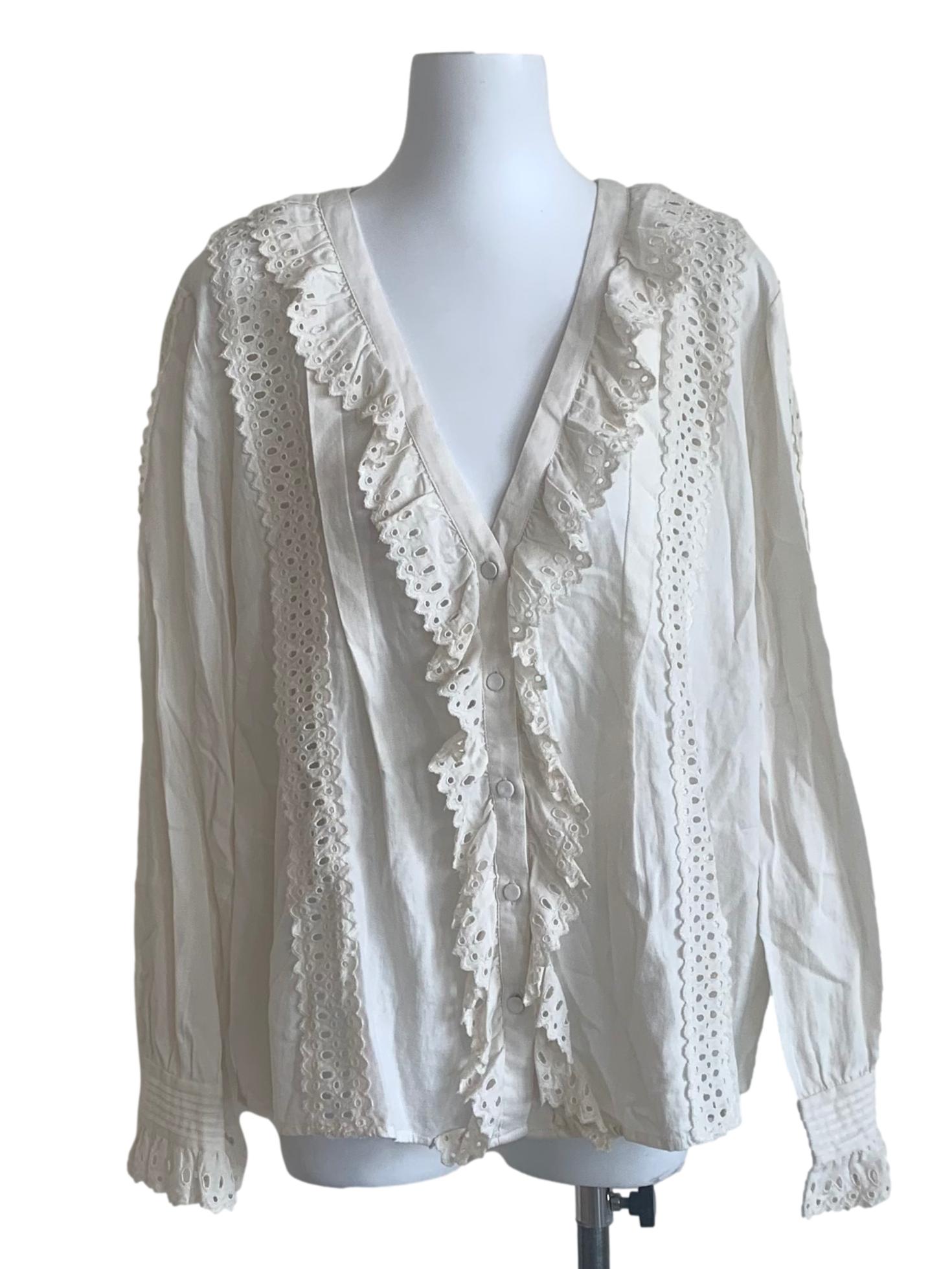 Egg Shell White Poet Sleeves Top