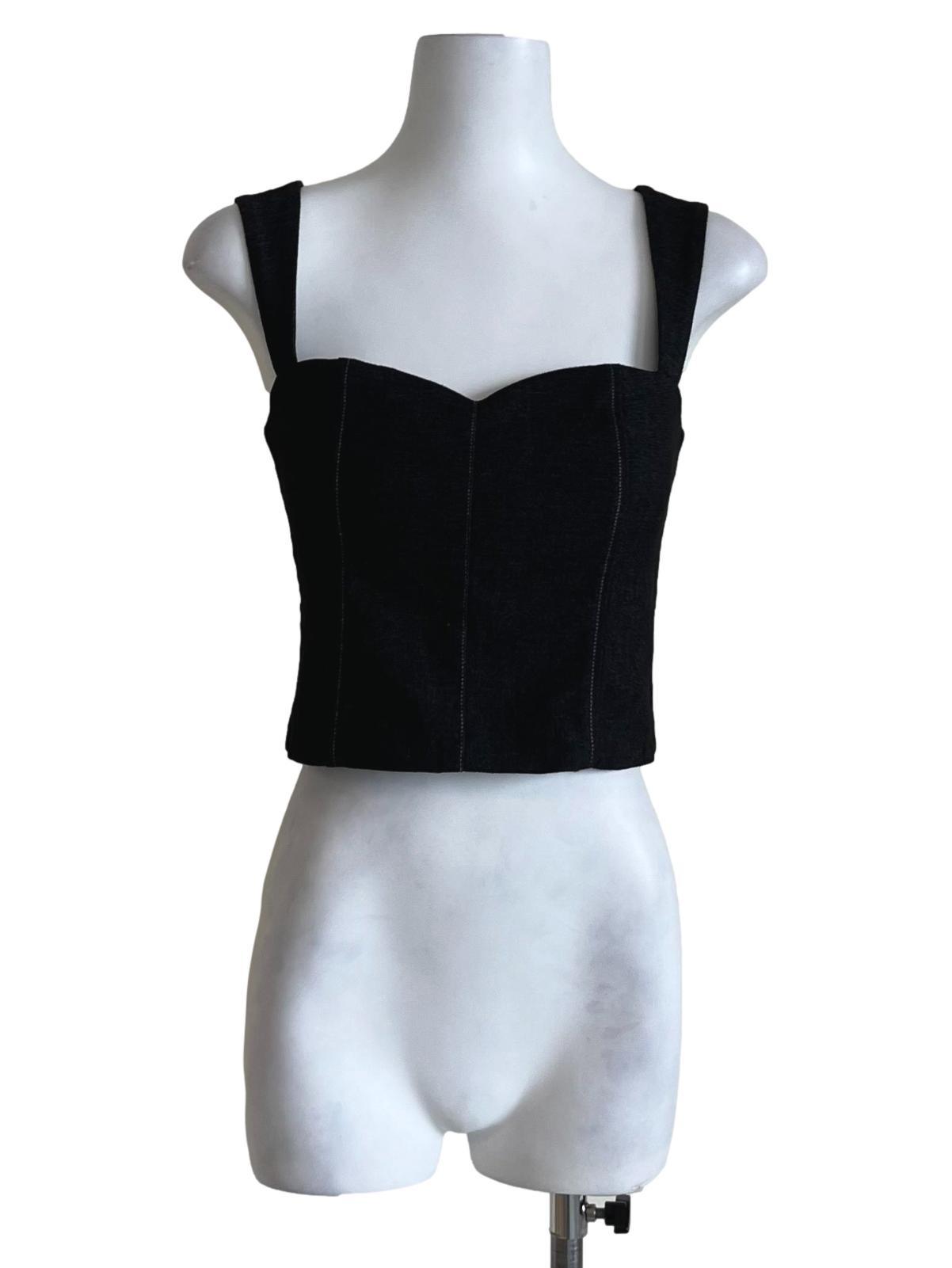 Black Denim Sweetheart Neckline Cropped Top
