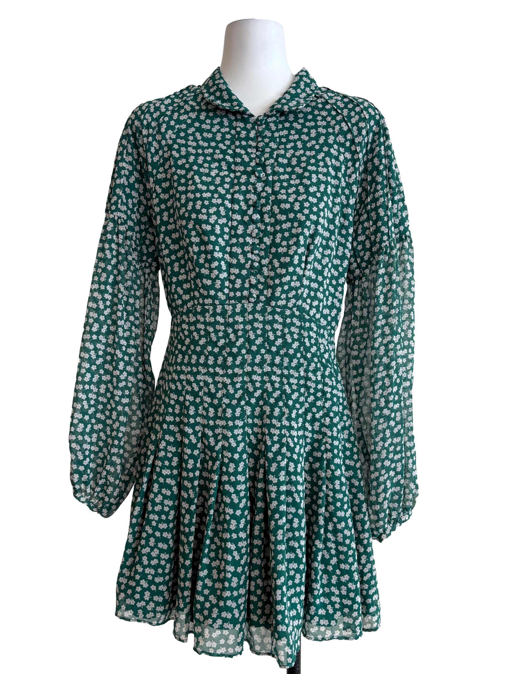 Emerald Green Floral Flare Dress