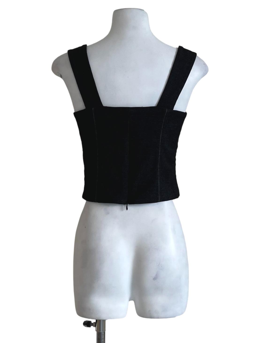 Black Denim Sweetheart Neckline Cropped Top