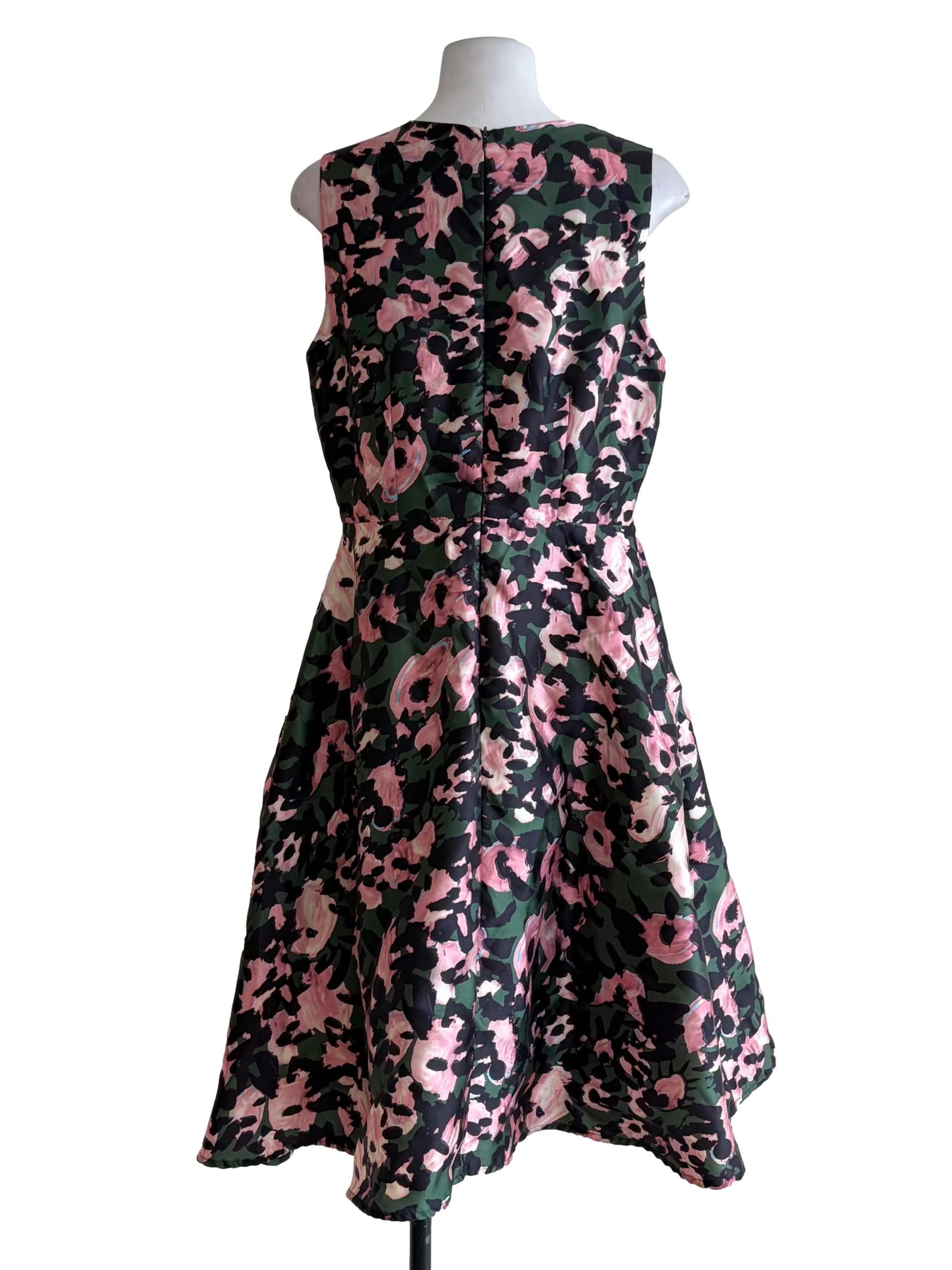 Forest Green Floral Printed Sleeveless A-Line Dress
