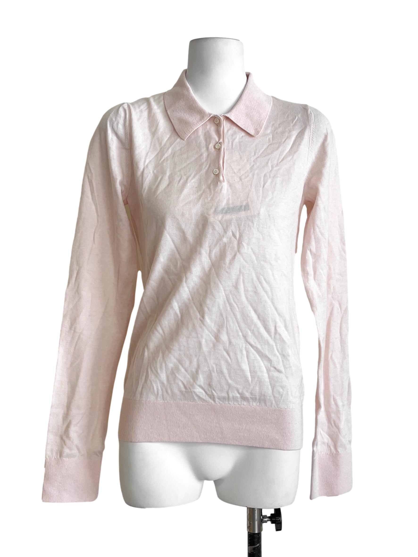Watermelon Pink Collar Neck Long Sleeve Top