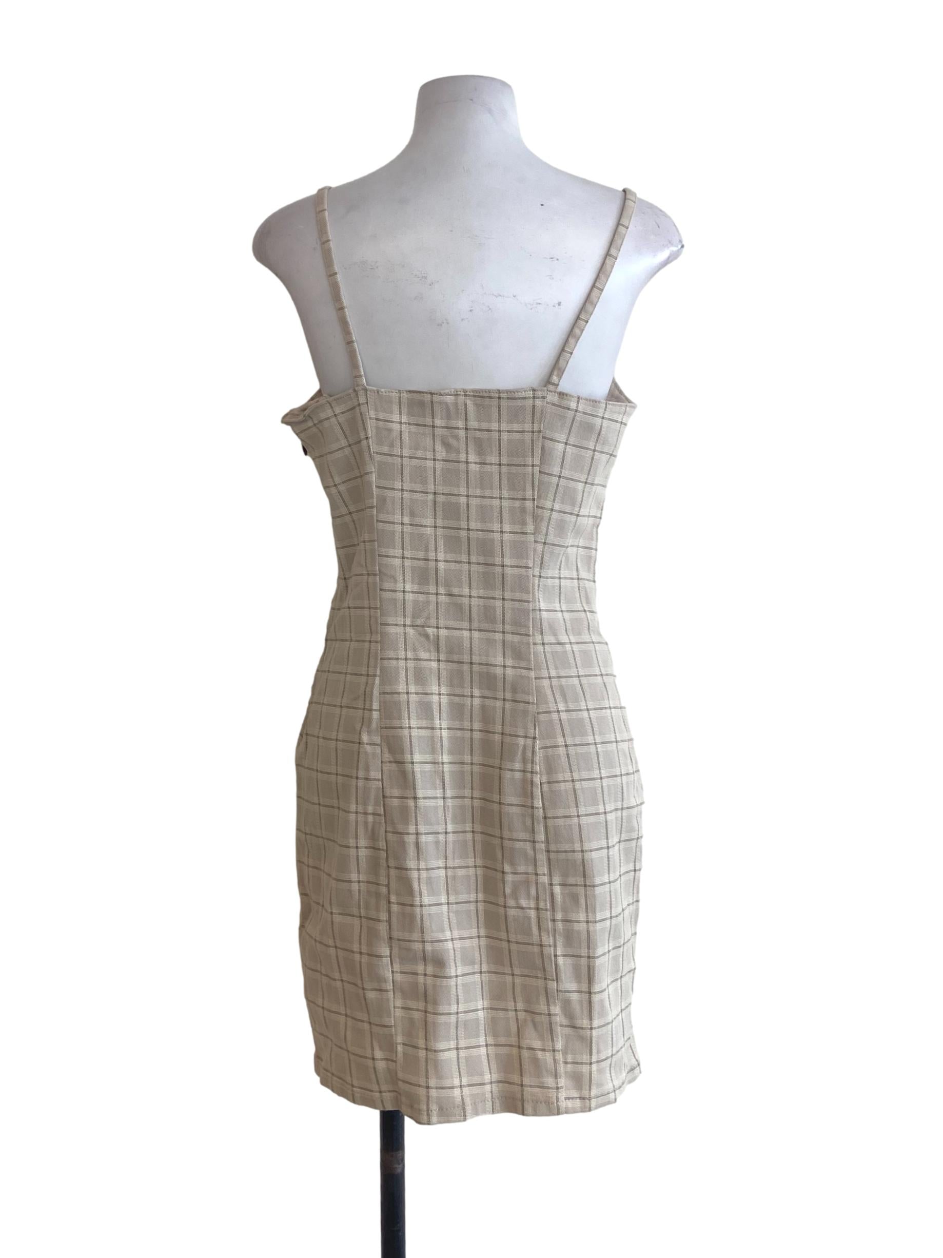 Bone Plaid Spaghetti Strap Dress