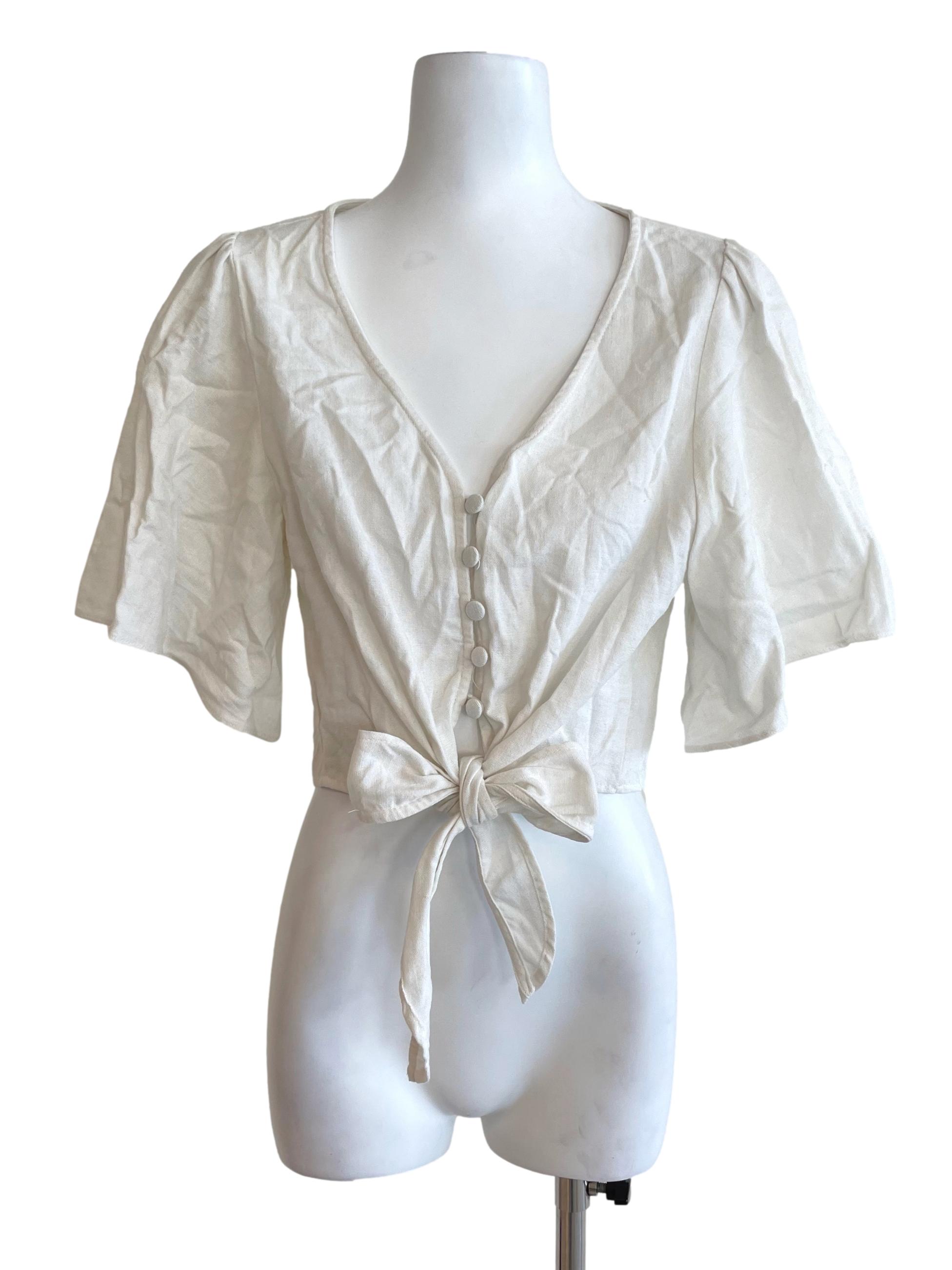 Cream White Bow Knot Cropped Tops