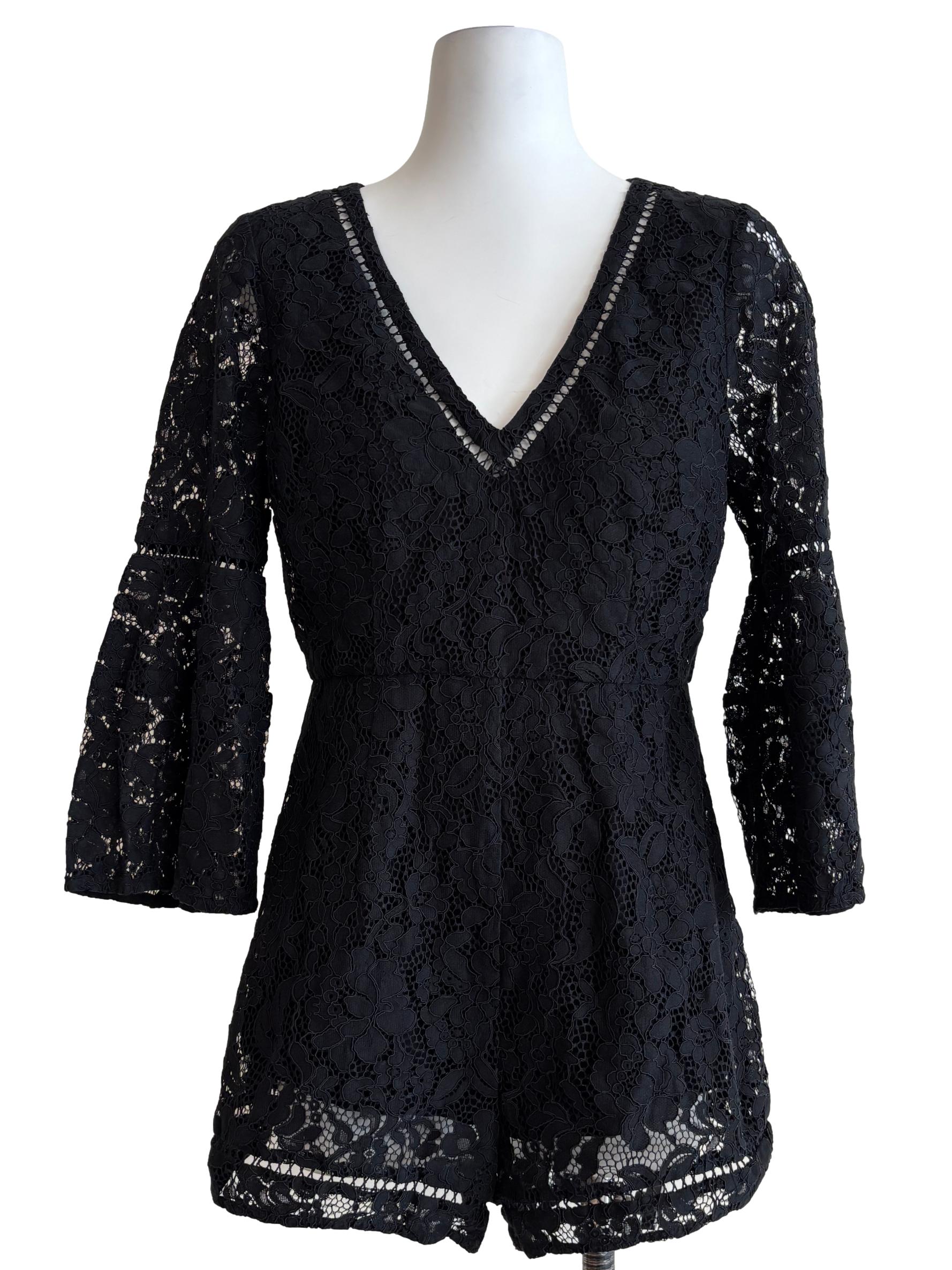 Jade Black Floral Lace Romper