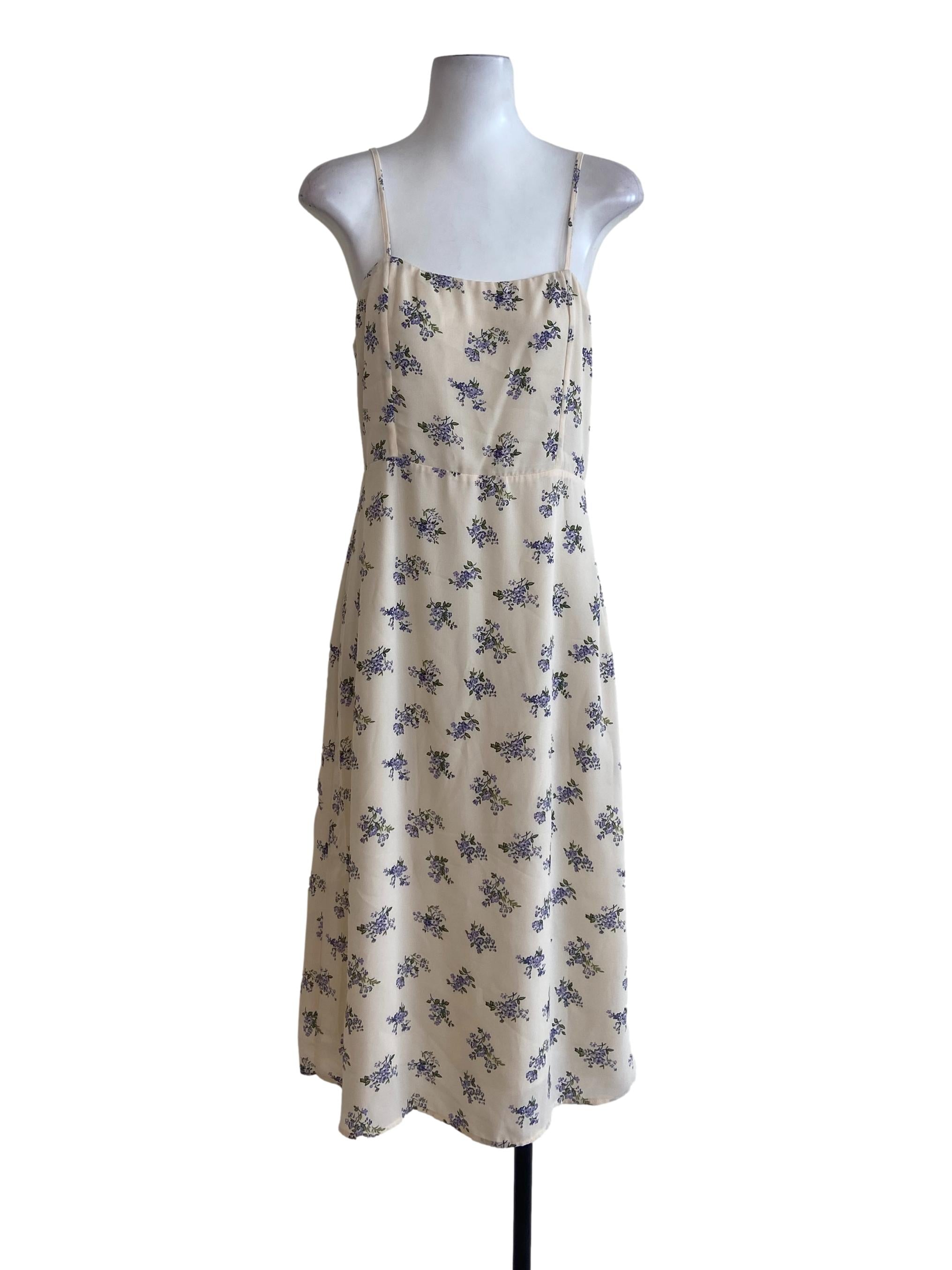 Ivory Floral Spaghetti Strap Apron Dress
