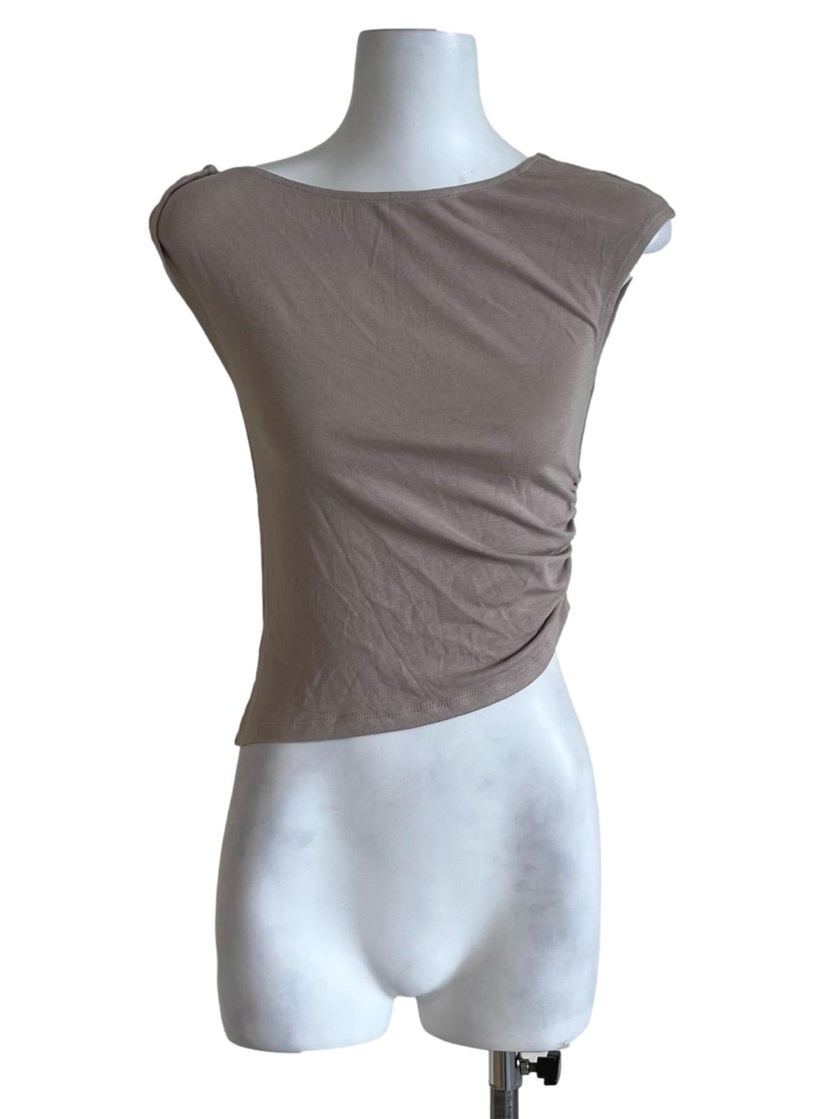Beige Plain Sleeveless Top