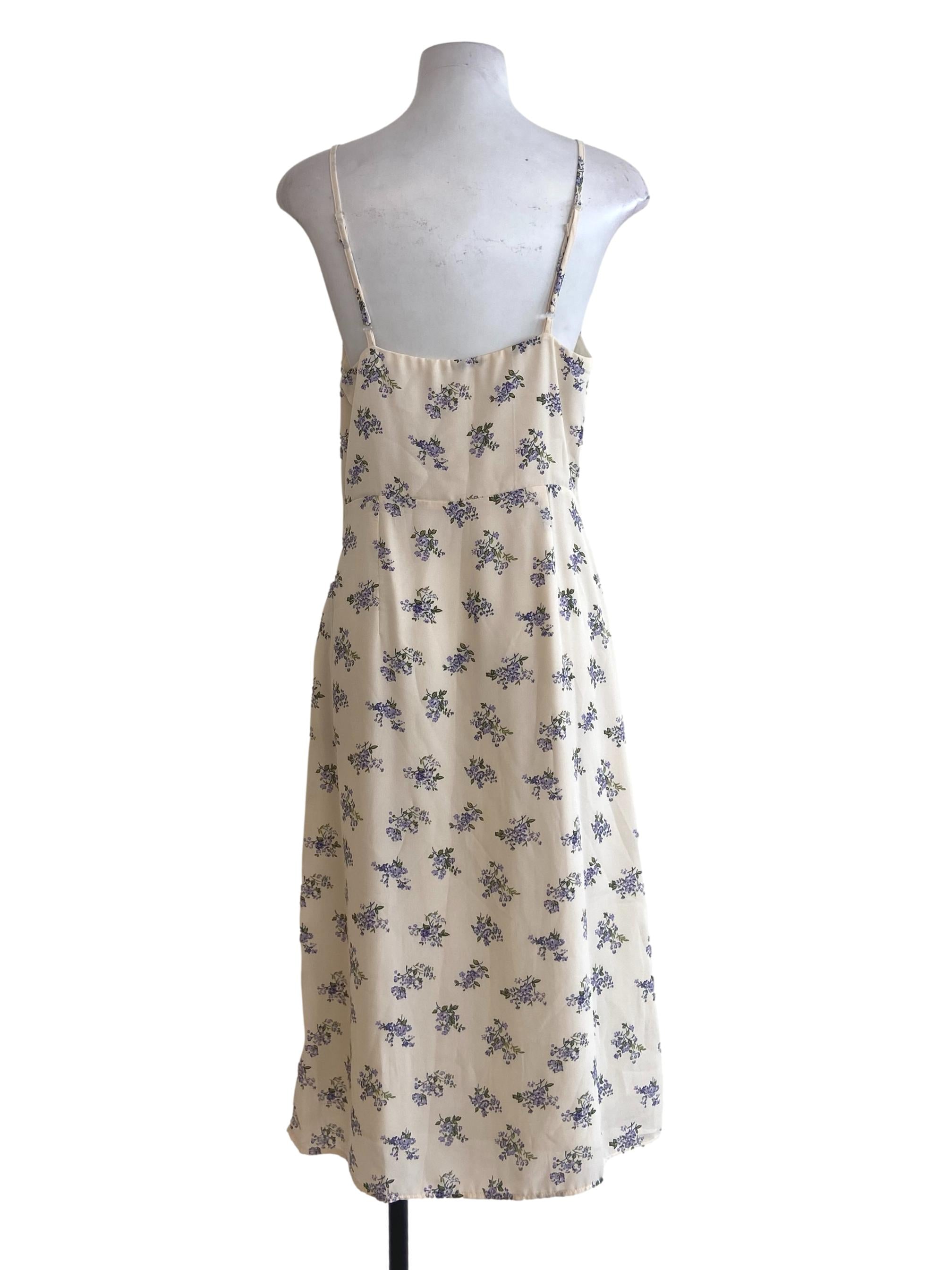 Ivory Floral Spaghetti Strap Apron Dress