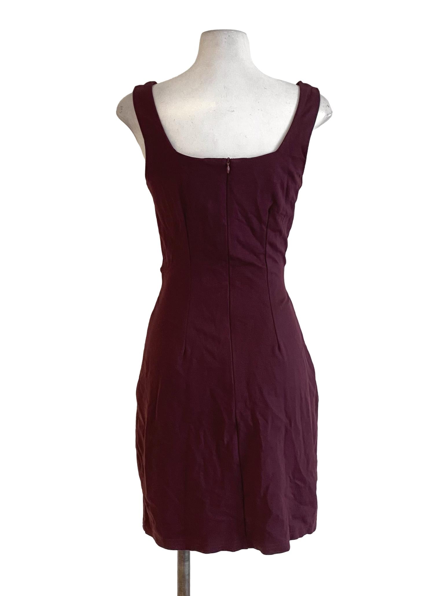 Plum Purple Square Neck Tie Waist Sheath Dress