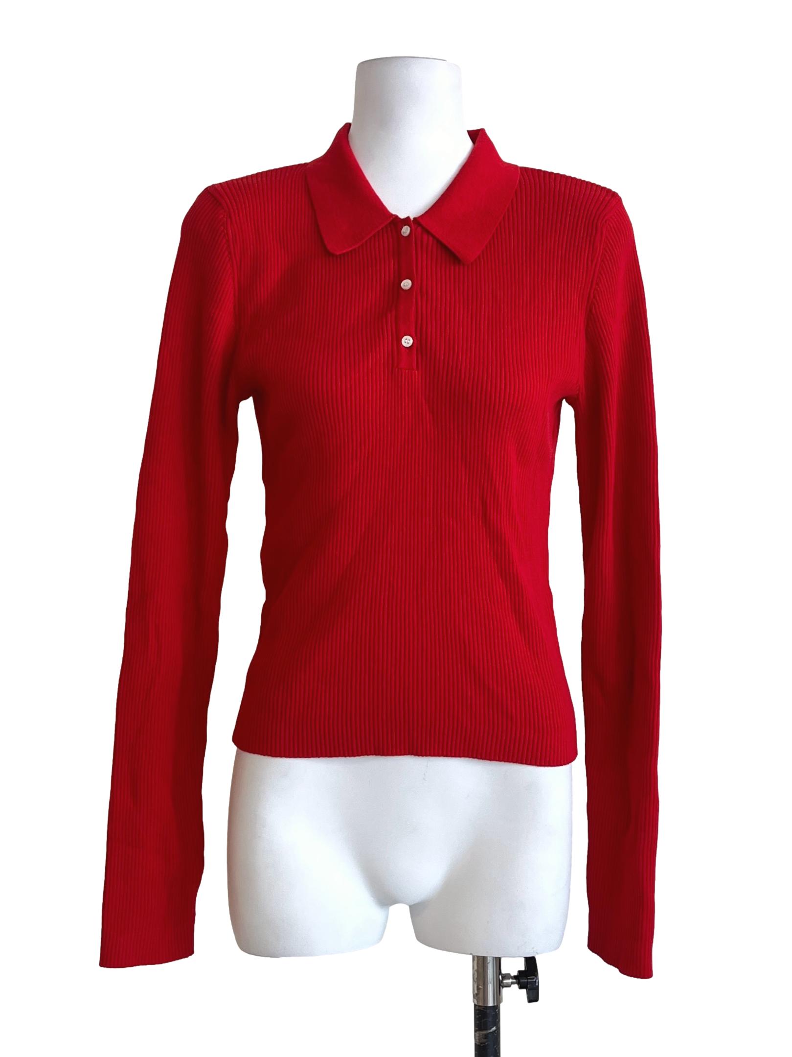 Chilli Red Collar Neck Long Sleeve Top