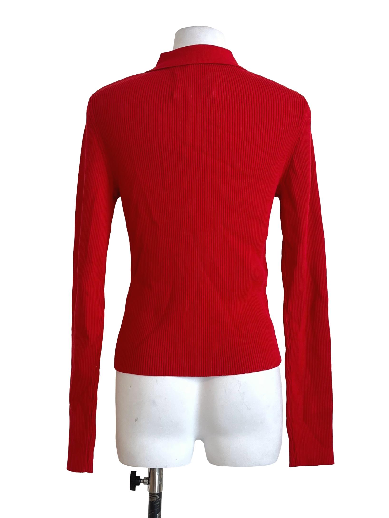 Chilli Red Collar Neck Long Sleeve Top