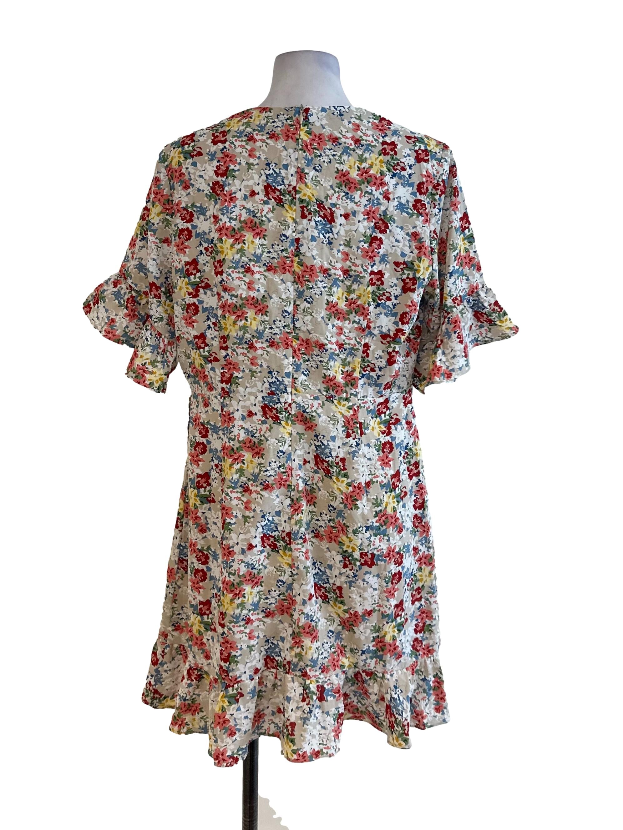 Tortilla Brown Floral V Neck Ruffle Dress