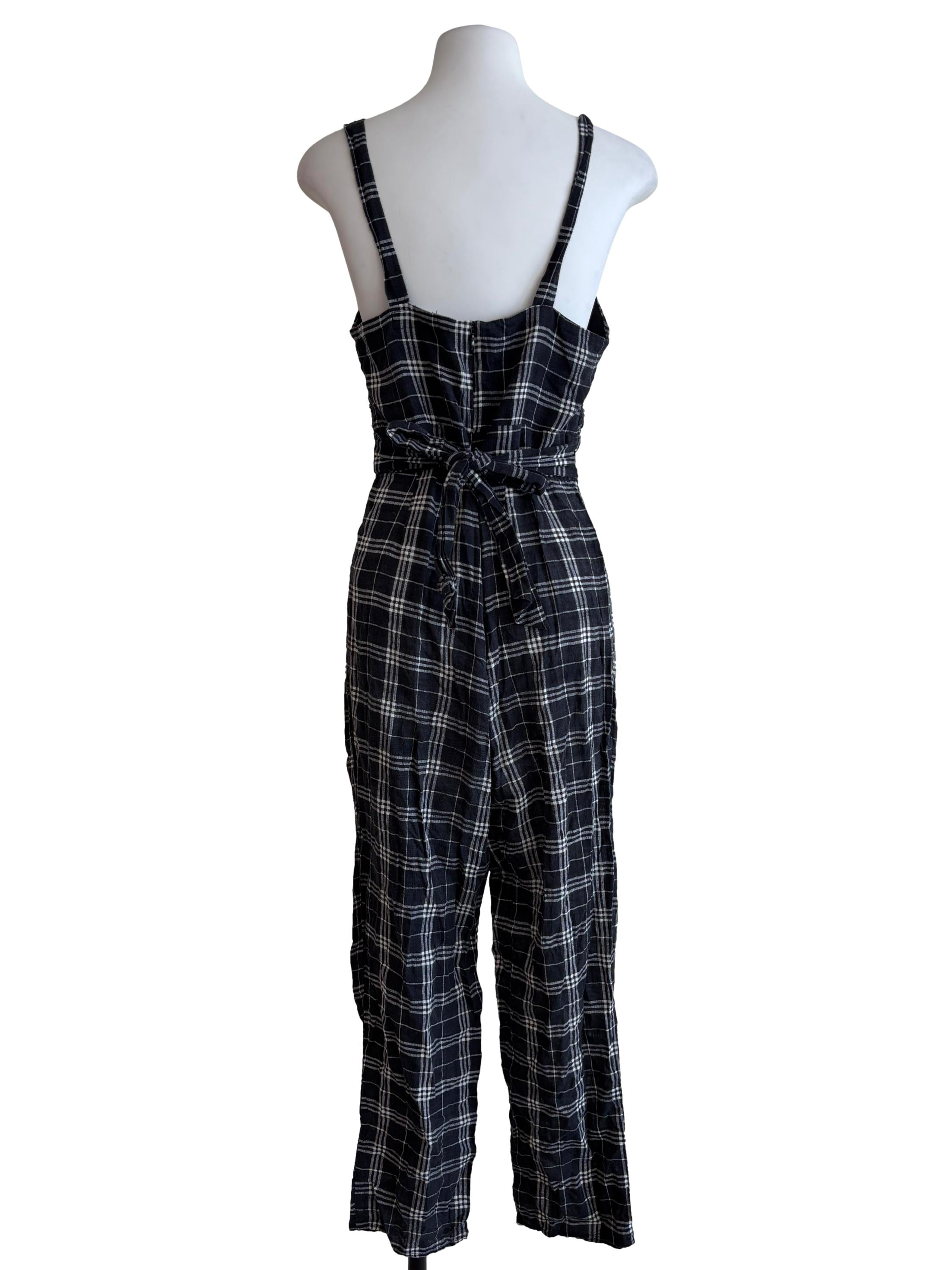 Jet Black Sleeveless Plaid Jumpsuit