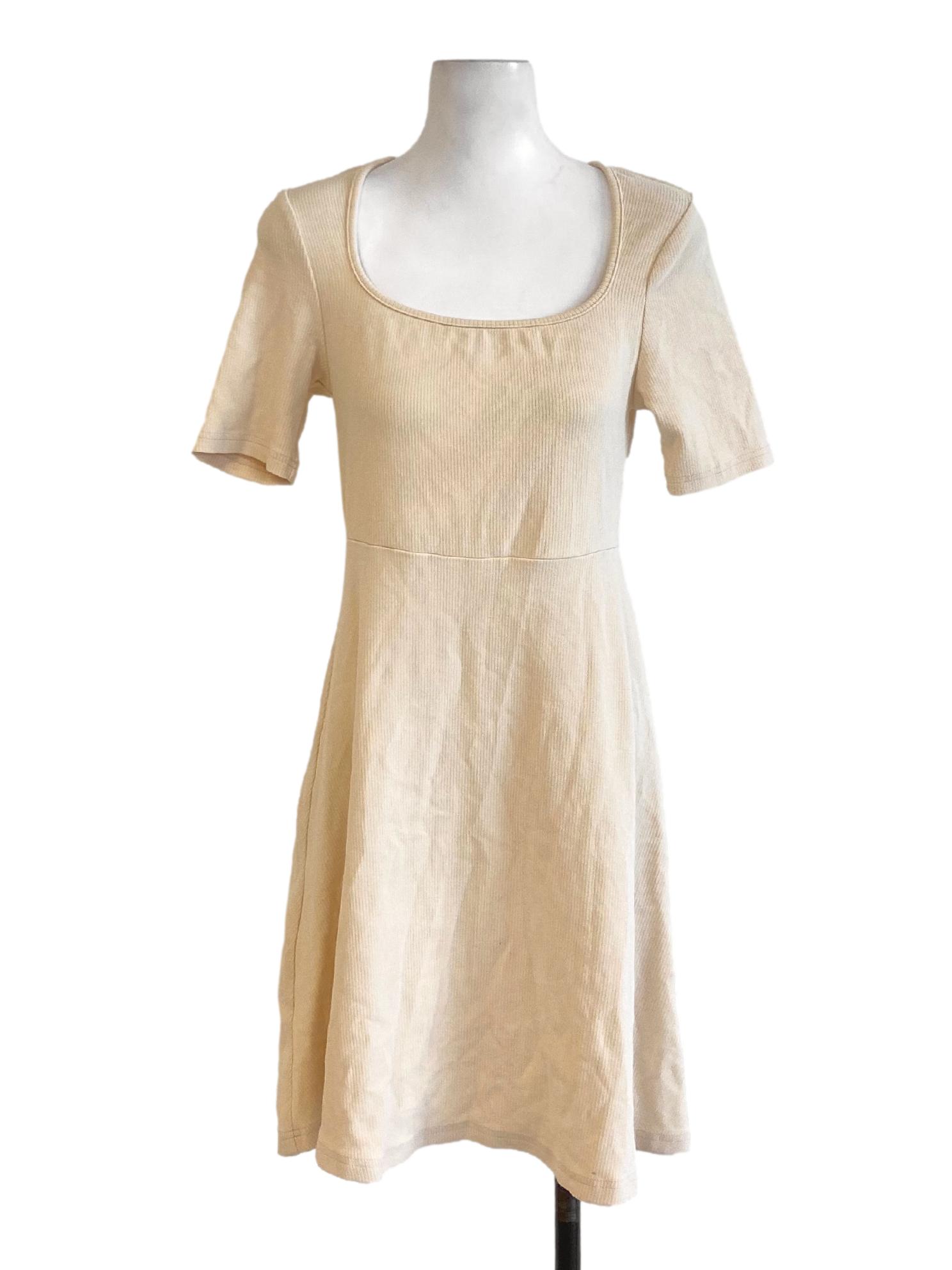 Cream White Knitted Square Neck Shirt Dress