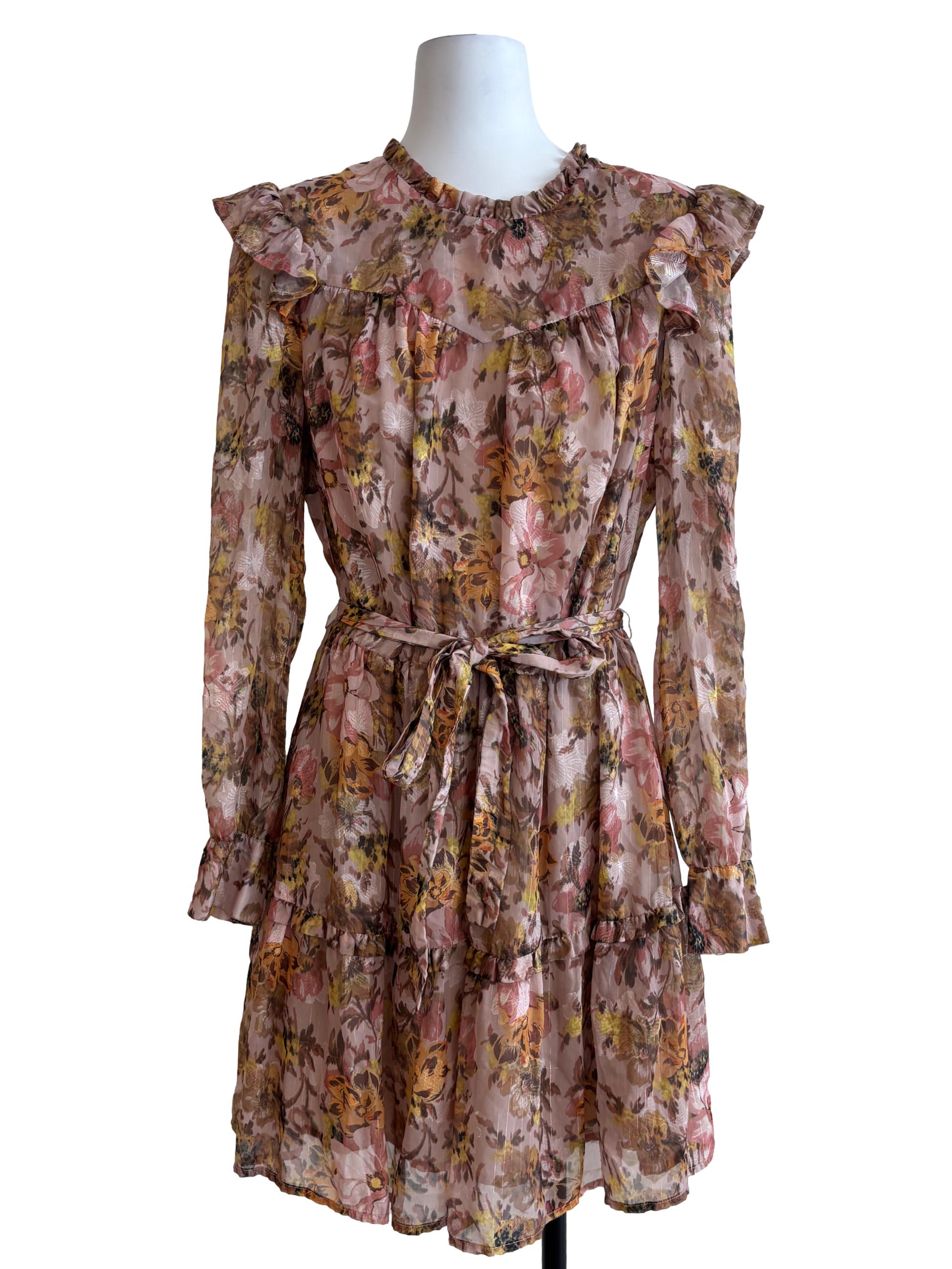 Sepia Brown Layered Patterned Dress