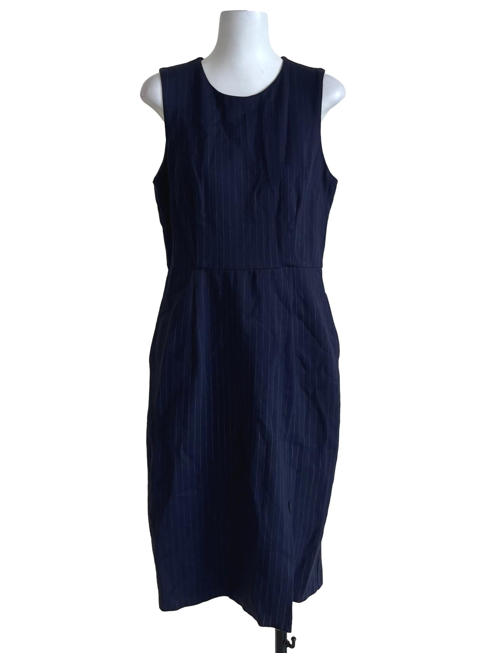 Navy Blue Bengal Stripe A-Line Dress