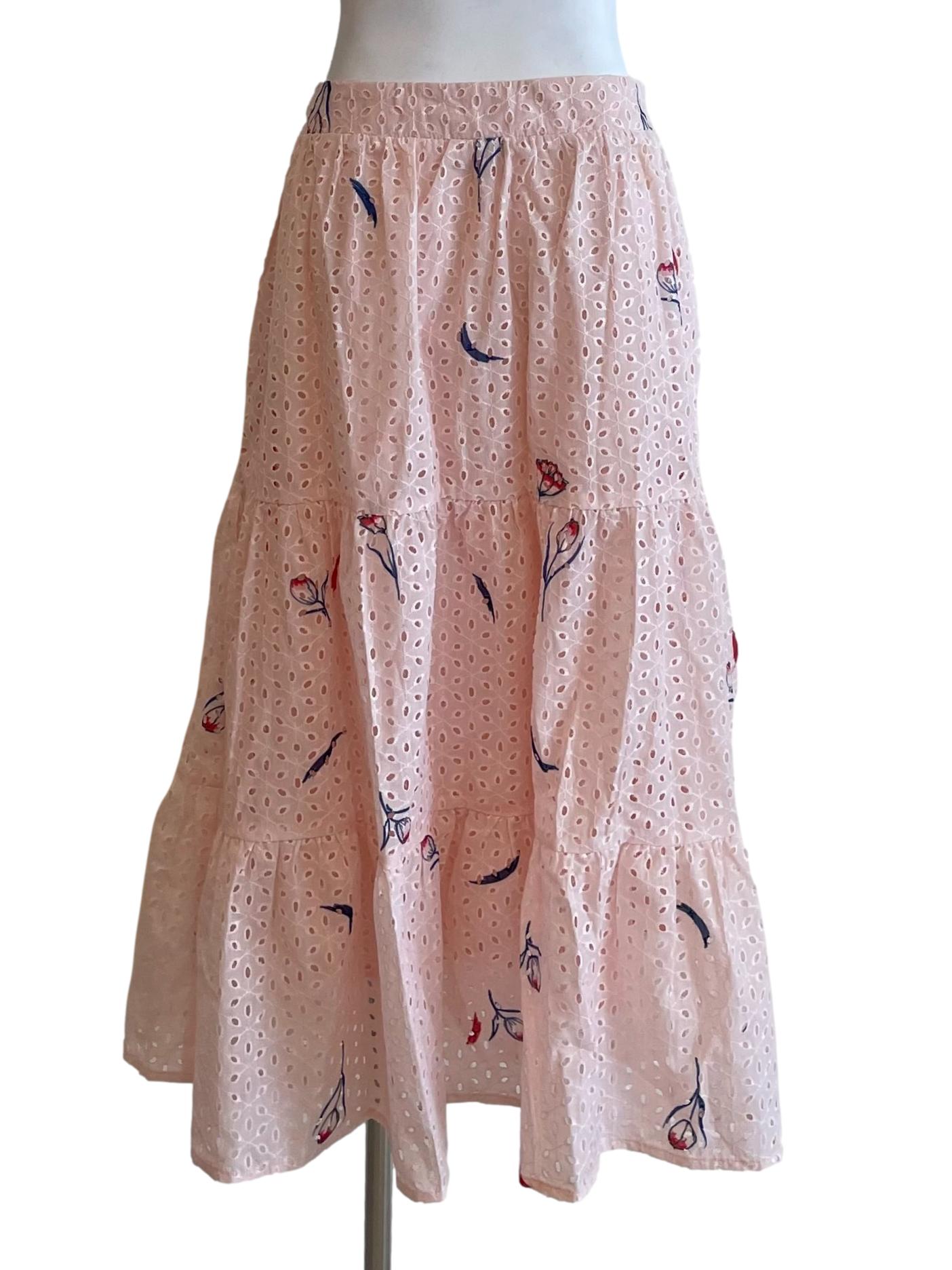 Milky Pink Hollow Tiered Skirt