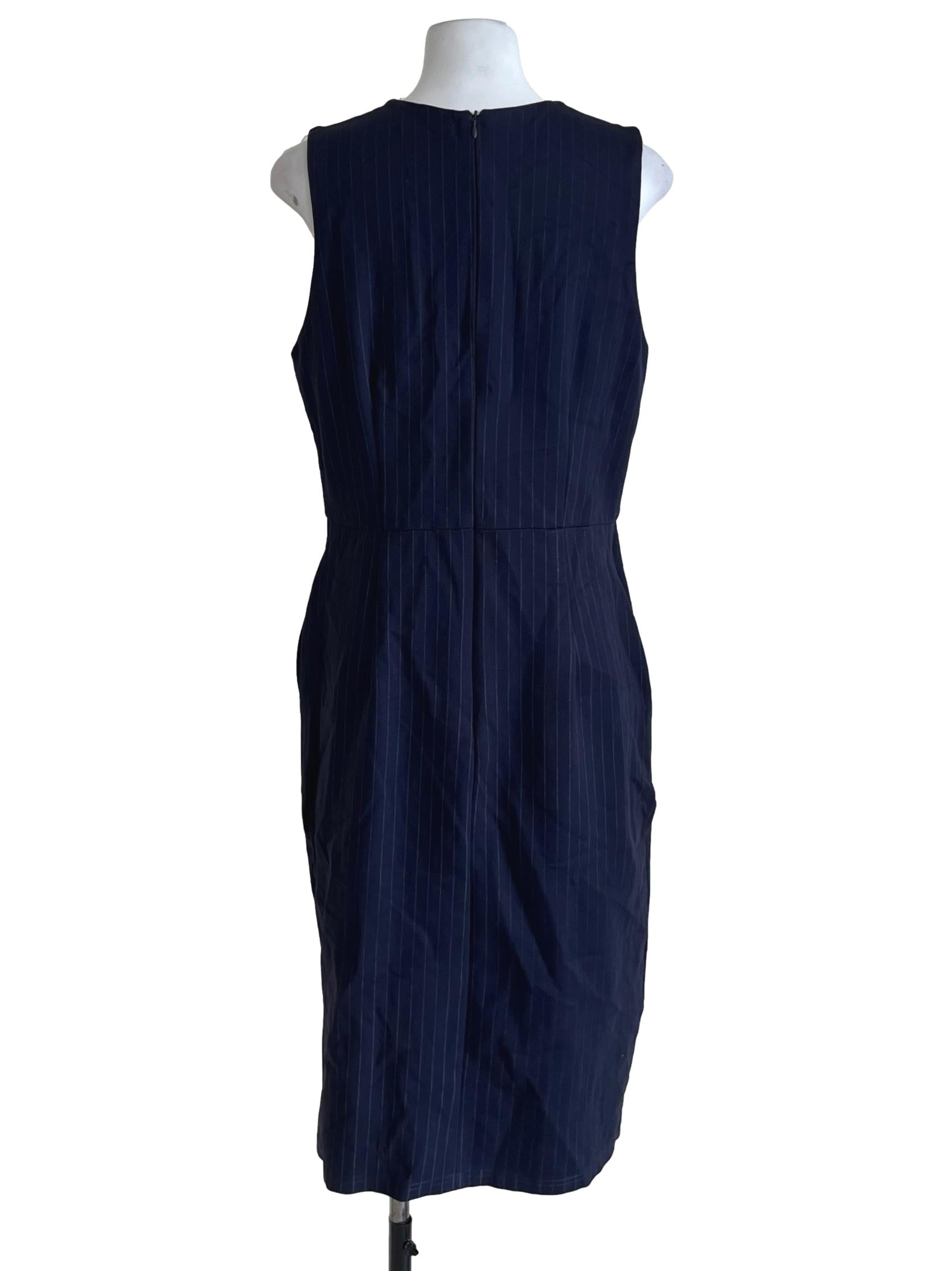 Navy Blue Bengal Stripe A-Line Dress